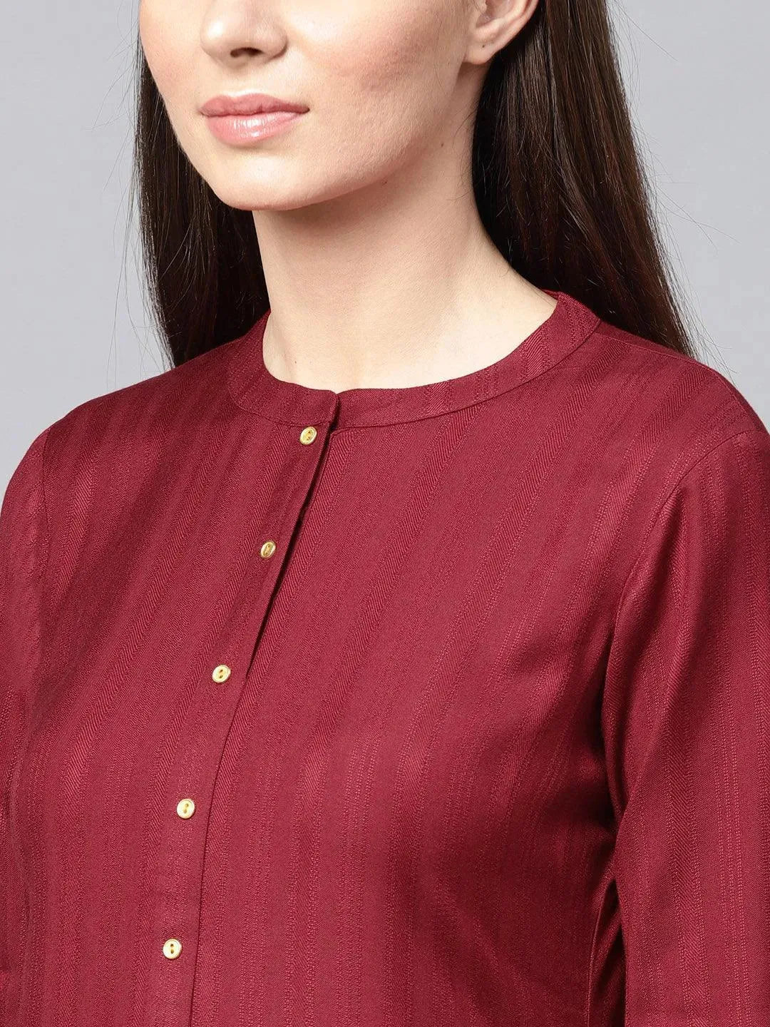 Anouk Maroon Solid Rayon Kurta