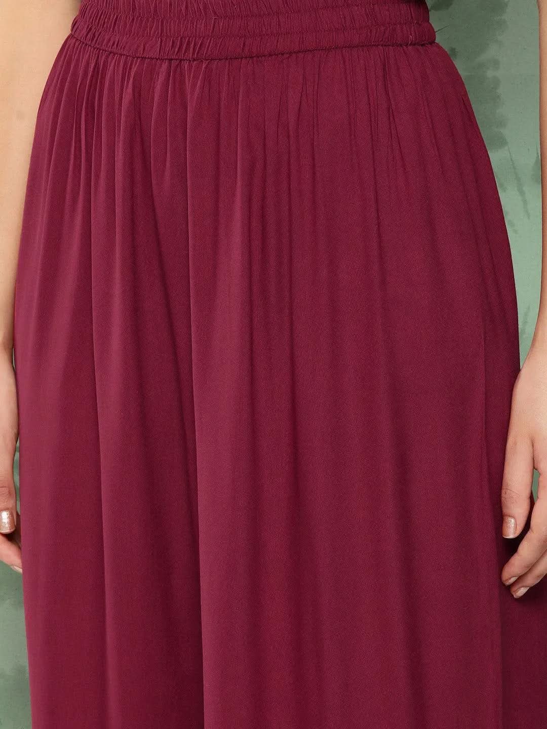 Anouk Maroon Solid Rayon Palazzos
