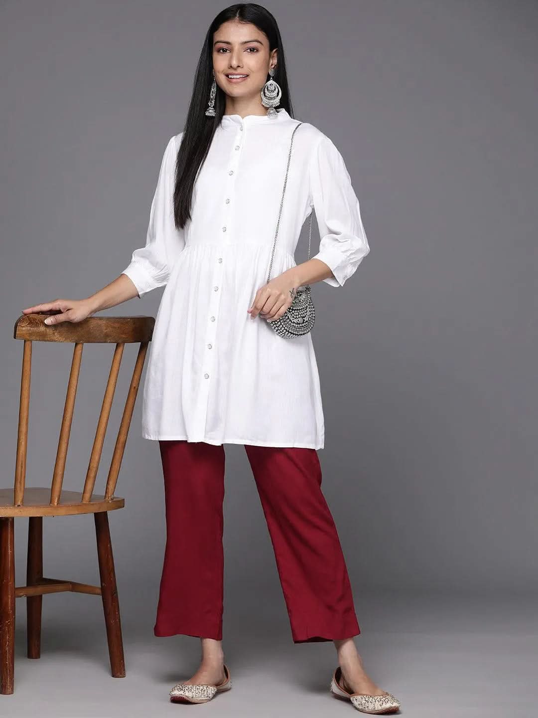 Anouk Maroon Solid Rayon Trousers