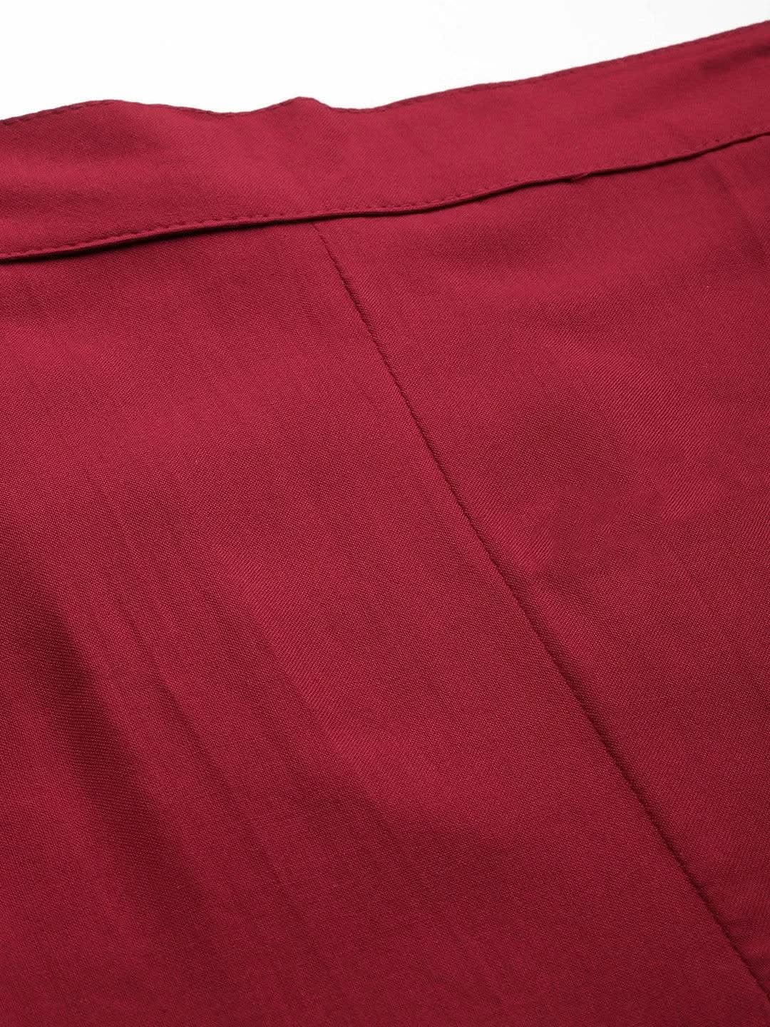 Anouk Maroon Solid Rayon Trousers
