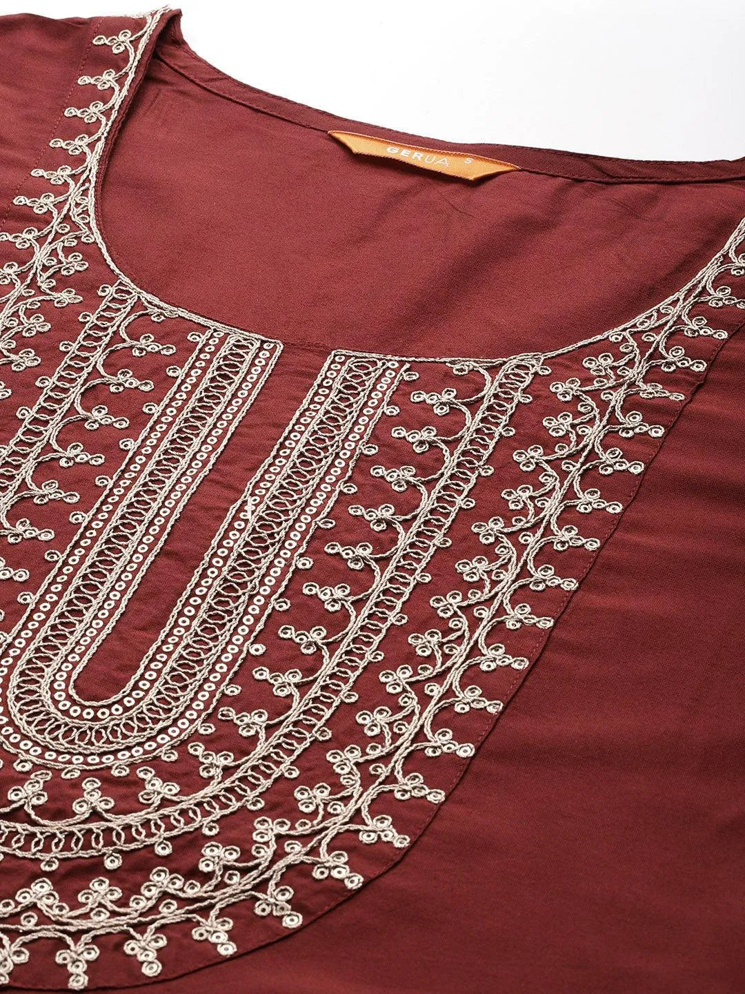 Anouk Maroon Yoke Design Silk Blend Straight Suit With Dupatta