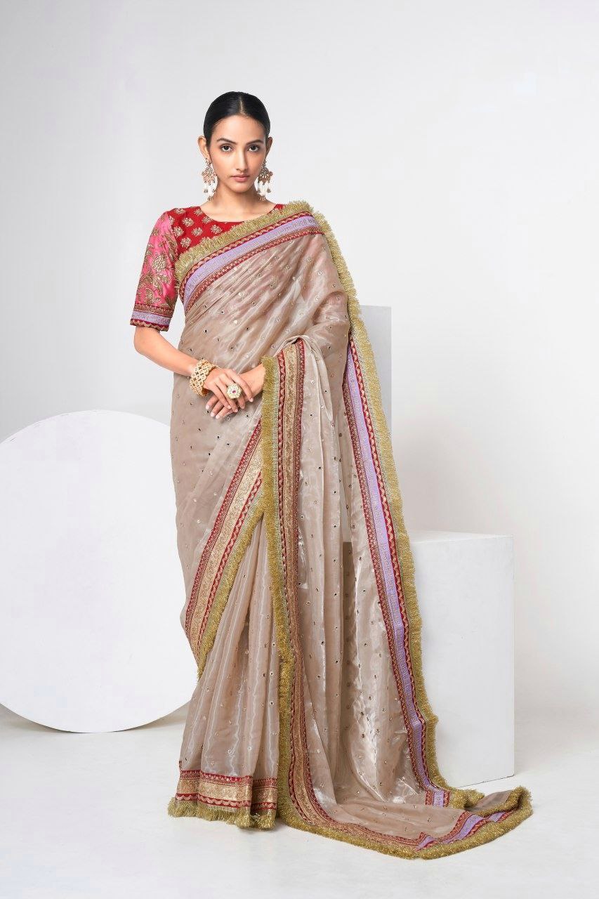 Mauve Designer Saree with Heavy Zari, Dori & Multi-Size Sequins Work | Bangalori Silk Blouse
