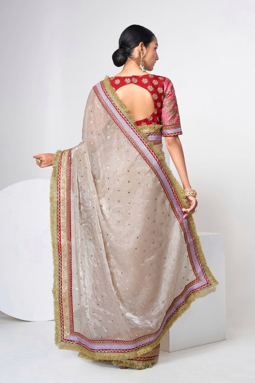 Mauve Designer Saree with Heavy Zari, Dori & Multi-Size Sequins Work | Bangalori Silk Blouse
