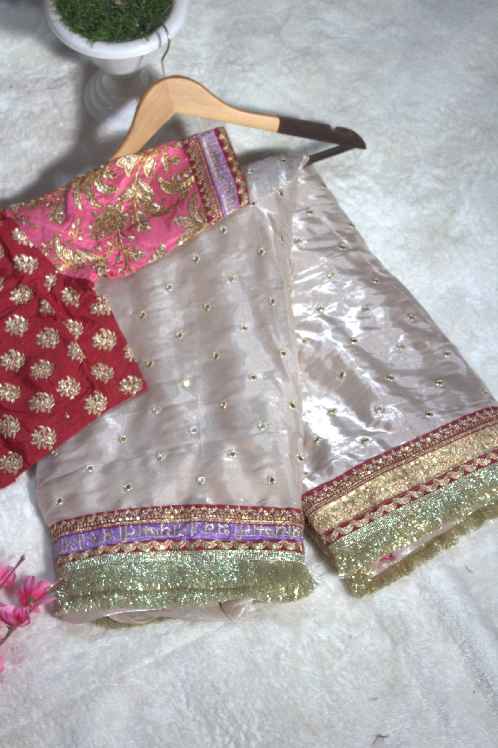 Mauve Designer Saree with Heavy Zari, Dori & Multi-Size Sequins Work | Bangalori Silk Blouse
