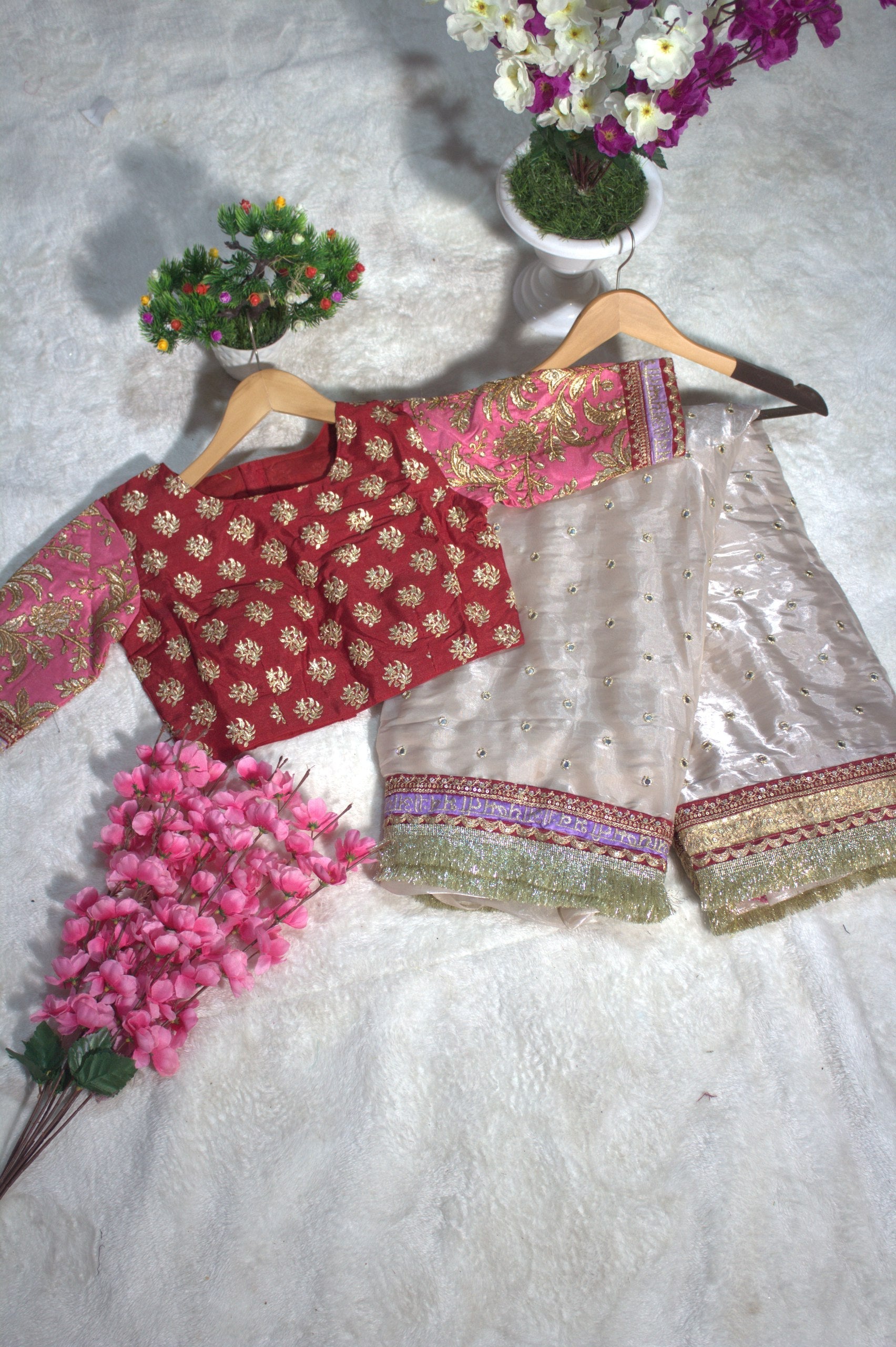 Mauve Designer Saree with Heavy Zari, Dori & Multi-Size Sequins Work | Bangalori Silk Blouse