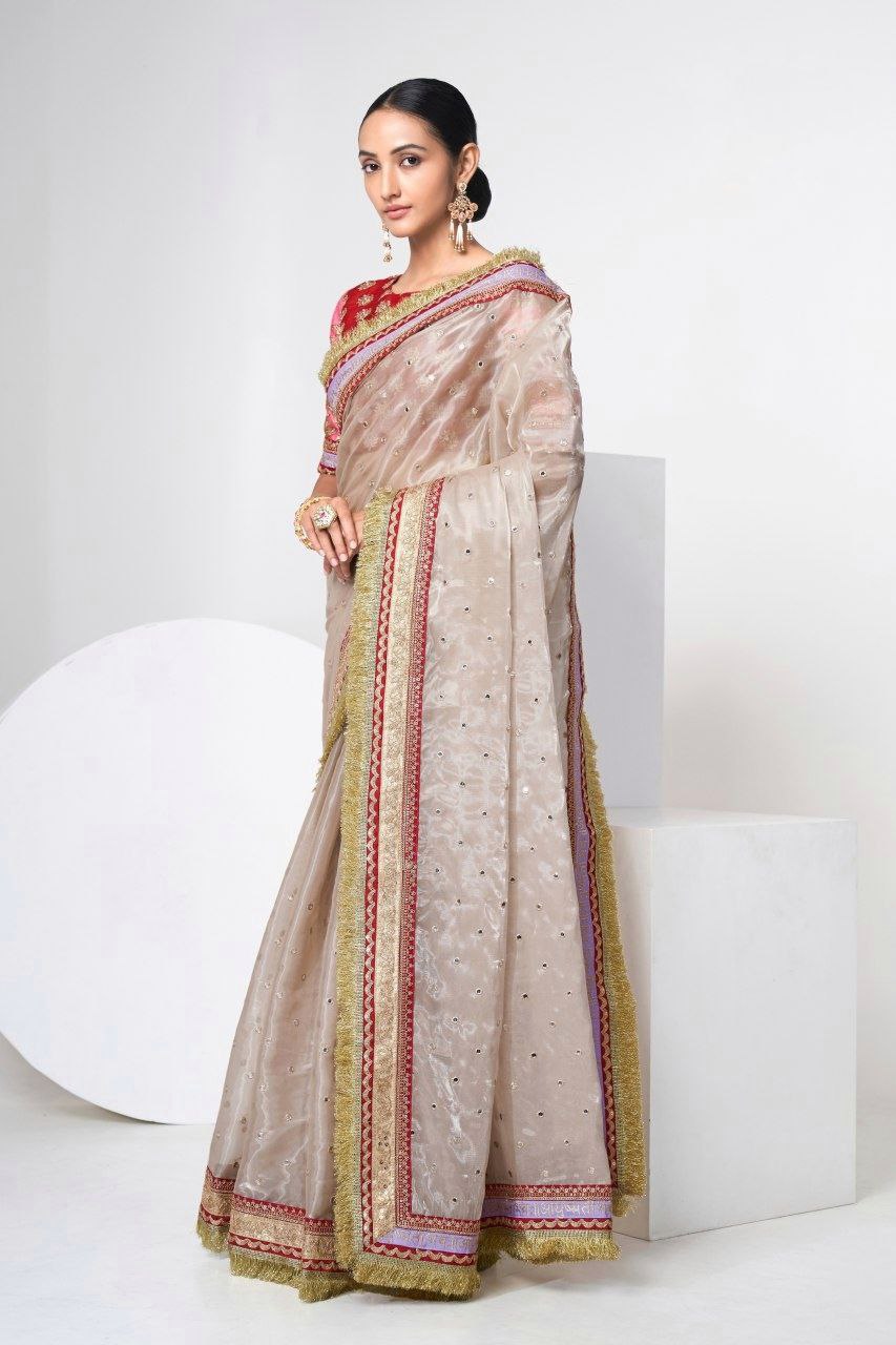 Mauve Designer Saree with Heavy Zari, Dori & Multi-Size Sequins Work | Bangalori Silk Blouse