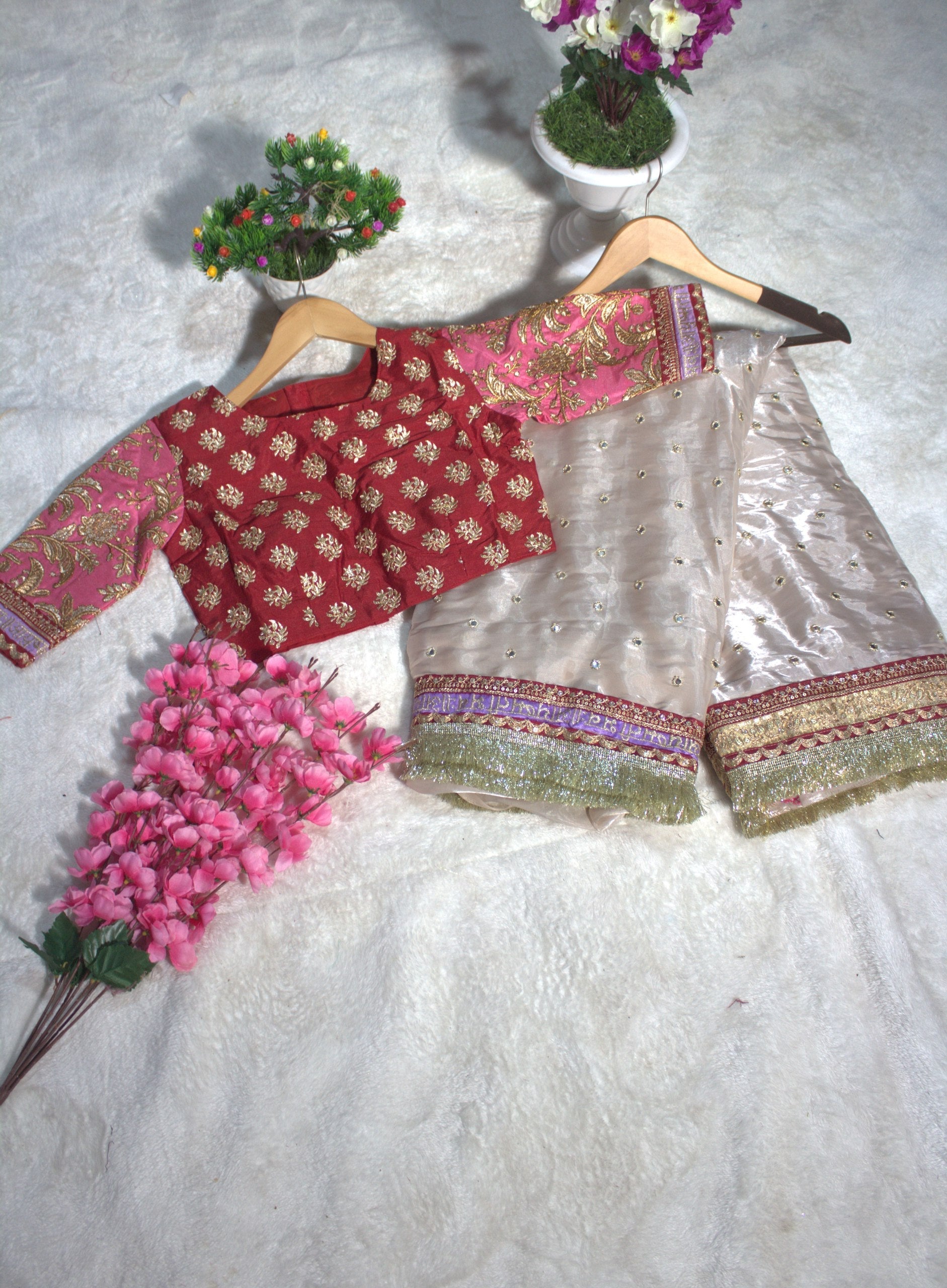 Mauve Designer Saree with Heavy Zari, Dori & Multi-Size Sequins Work | Bangalori Silk Blouse