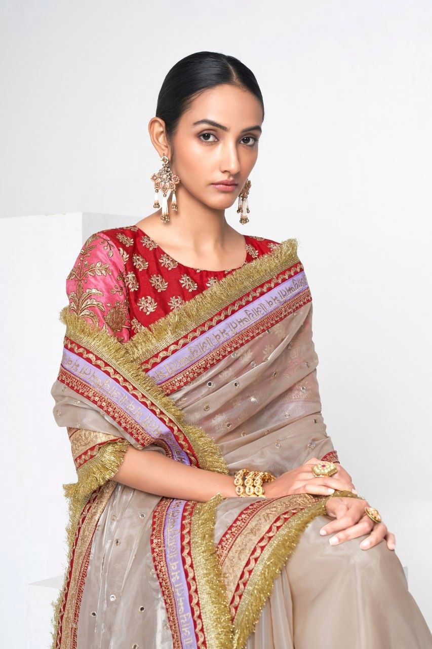 Mauve Designer Saree with Heavy Zari, Dori & Multi-Size Sequins Work | Bangalori Silk Blouse