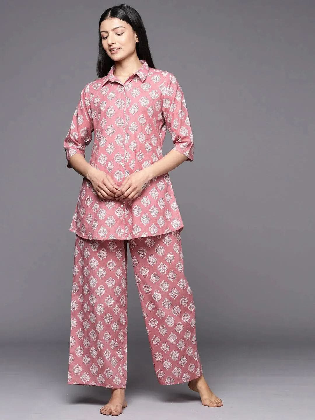 Anouk Mauve Printed Cotton Night Suit
