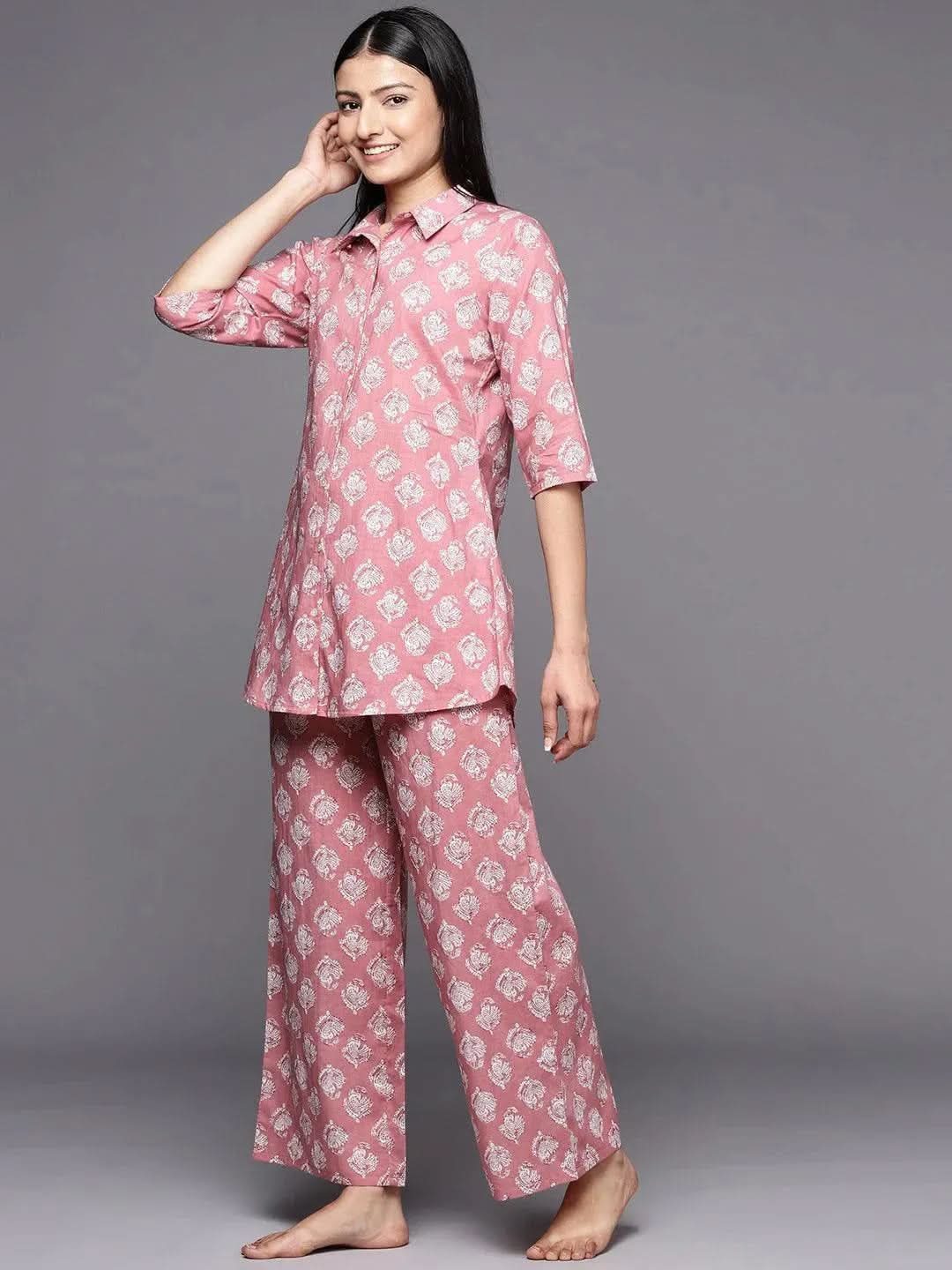 Anouk Mauve Printed Cotton Night Suit