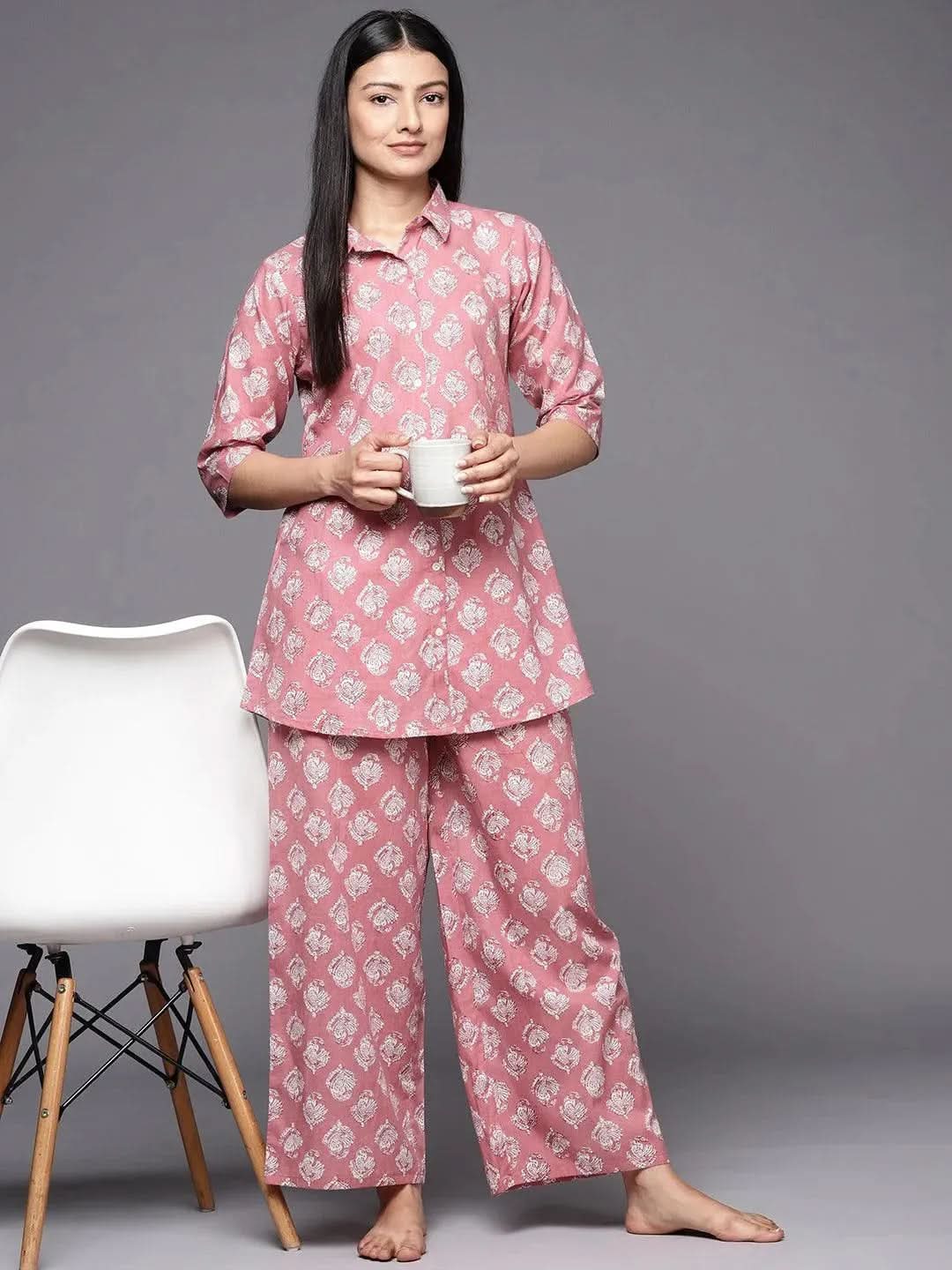 Anouk Mauve Printed Cotton Night Suit