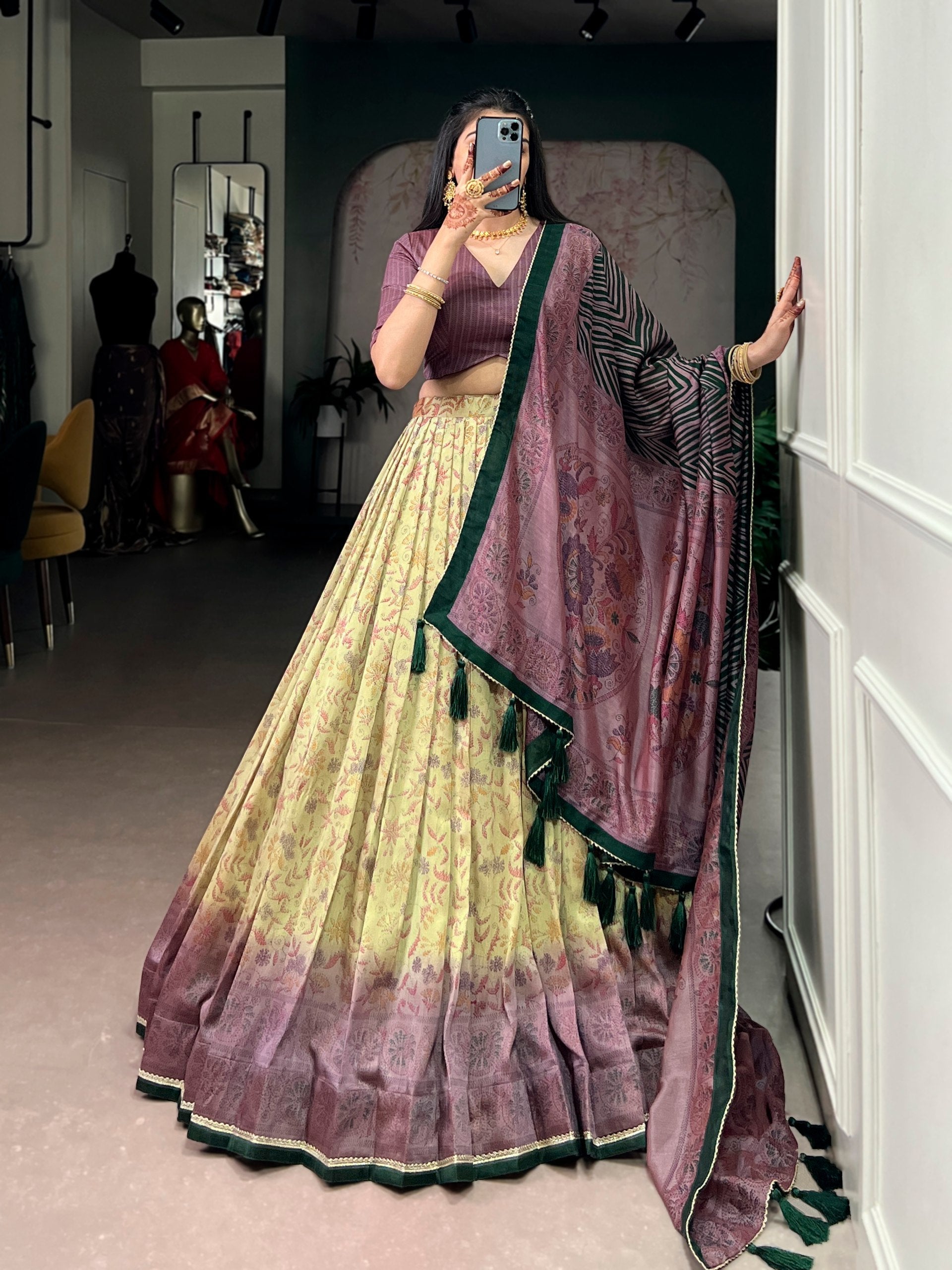 Mauve Printed Lehenga Choli with Dupatta