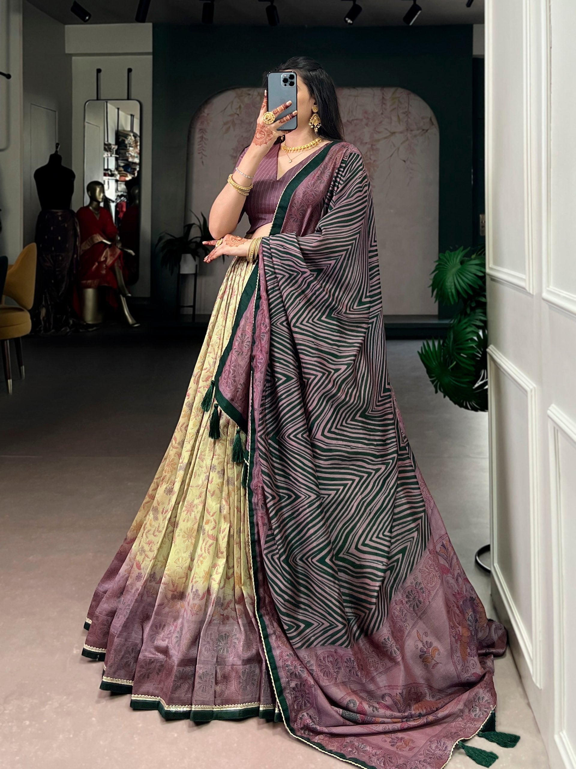 Mauve Printed Lehenga Choli with Dupatta