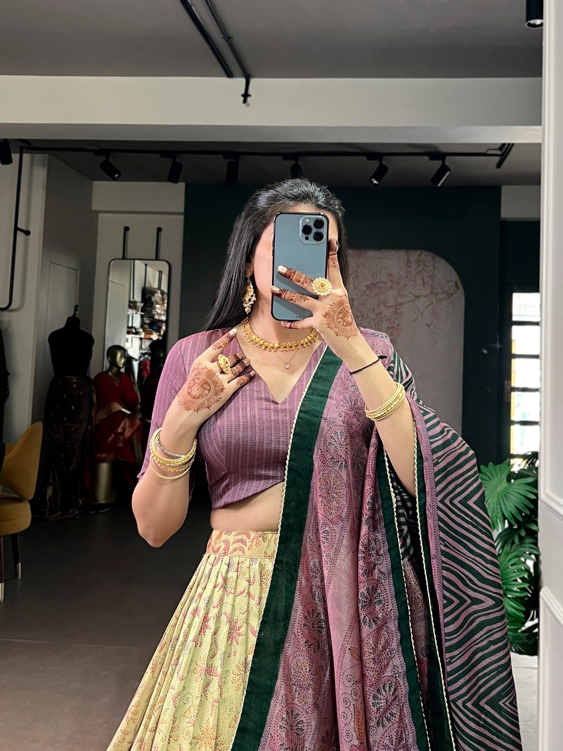 Mauve Printed Lehenga Choli with Dupatta