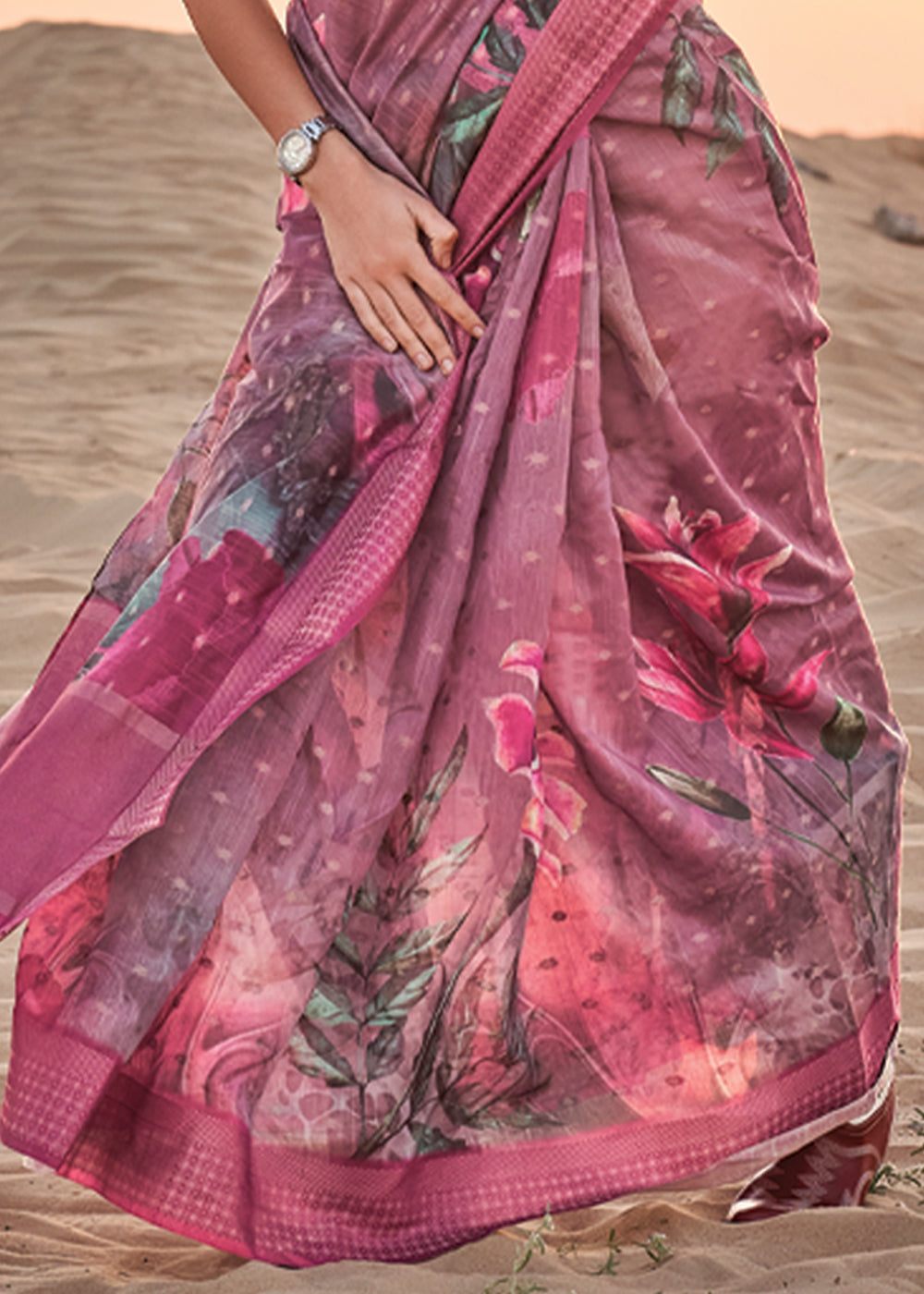 Mauve Purple Elegant Blended Linen Silk Saree – Breathable & Stylish for All Seasons