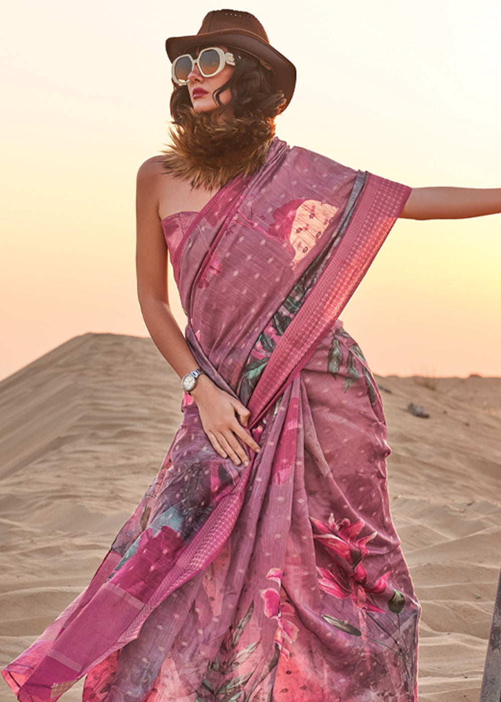 Mauve Purple Elegant Blended Linen Silk Saree – Breathable & Stylish for All Seasons
