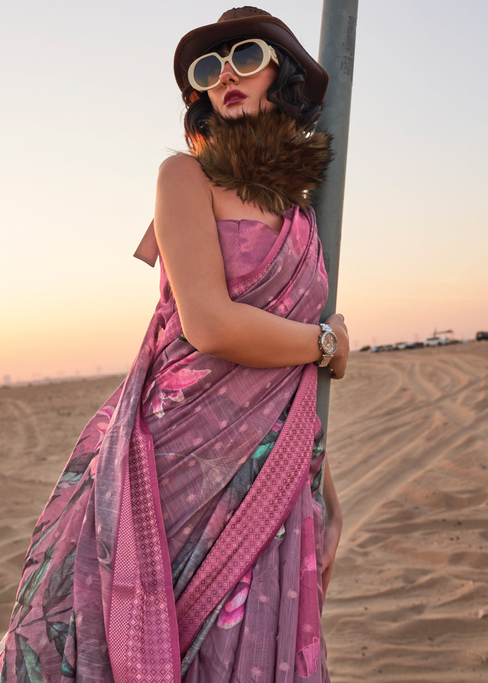 Mauve Purple Elegant Blended Linen Silk Saree – Breathable & Stylish for All Seasons