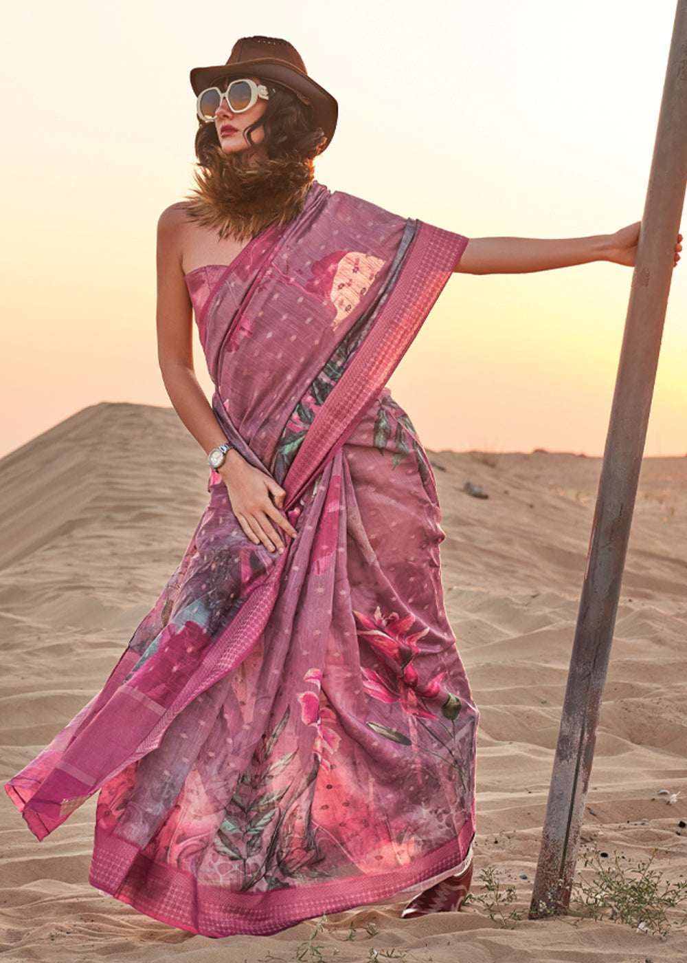 Mauve Purple Elegant Blended Linen Silk Saree – Breathable & Stylish for All Seasons