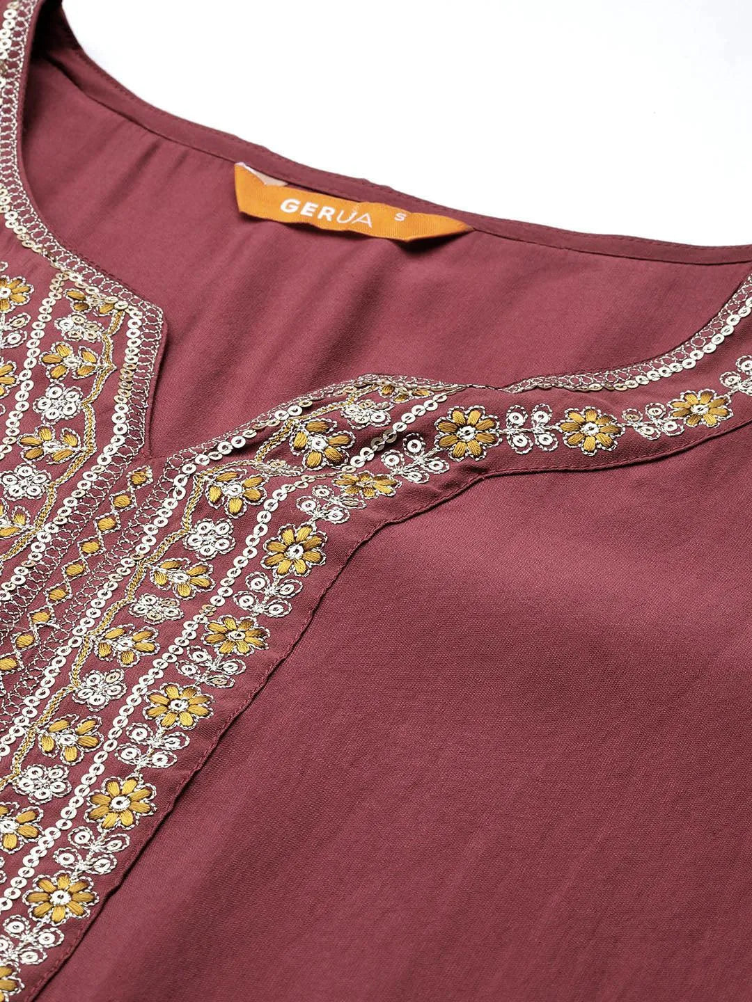 Anouk Mauve Yoke Design Silk Blend Straight Suit With Dupatta