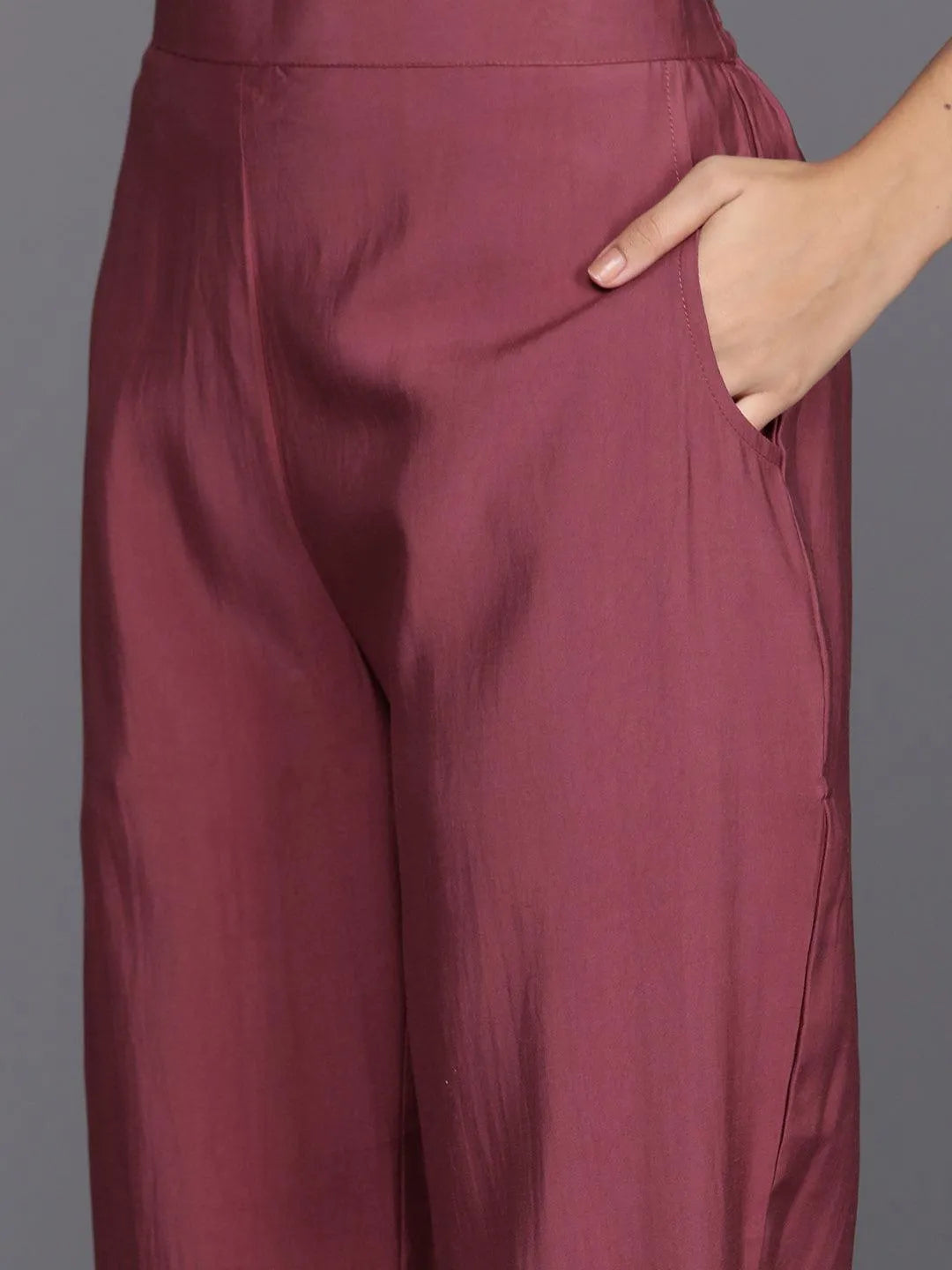 Anouk Mauve Yoke Design Silk Blend Straight Suit With Dupatta