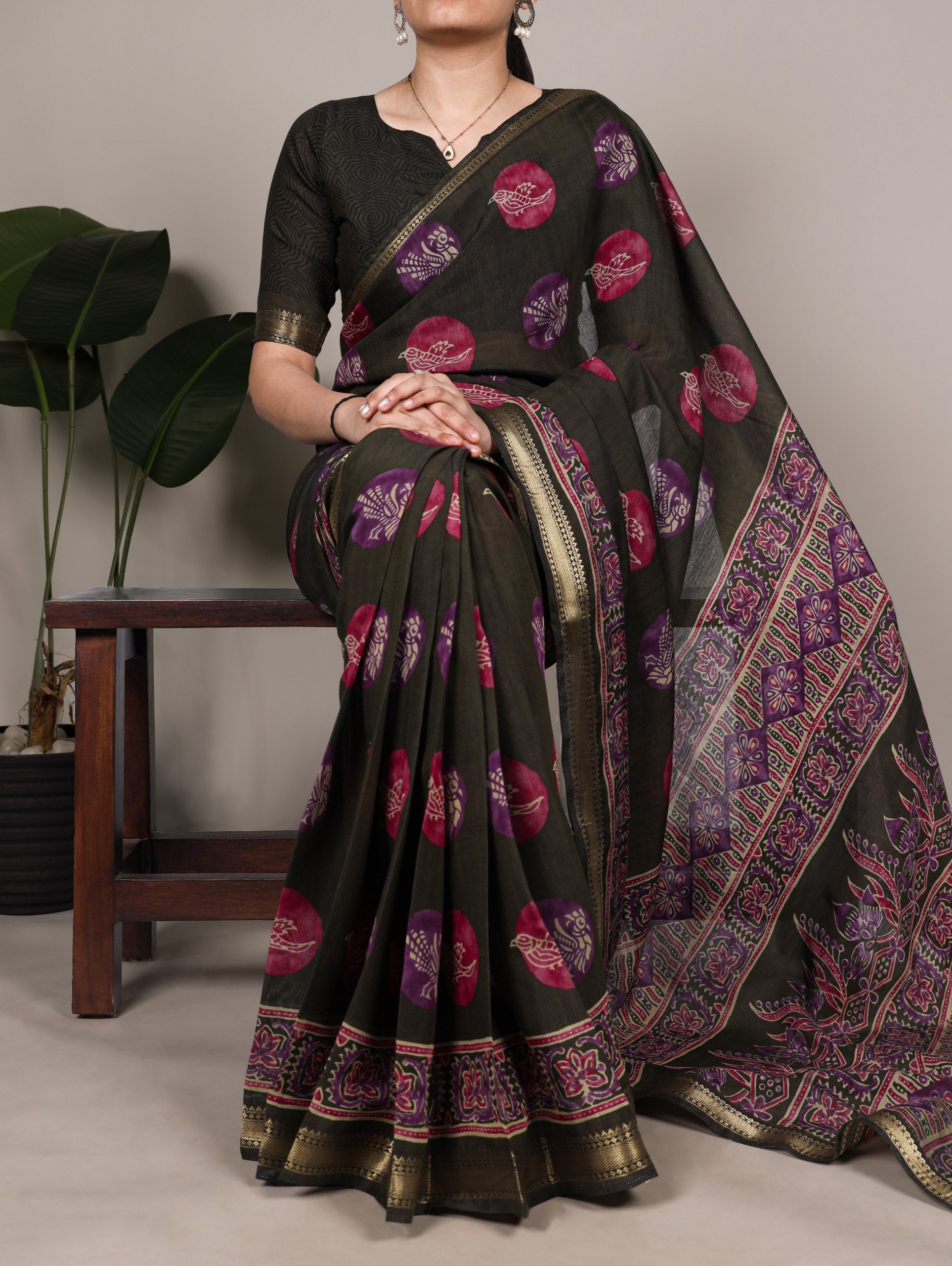 Mehendi Chanderi Printed Saree