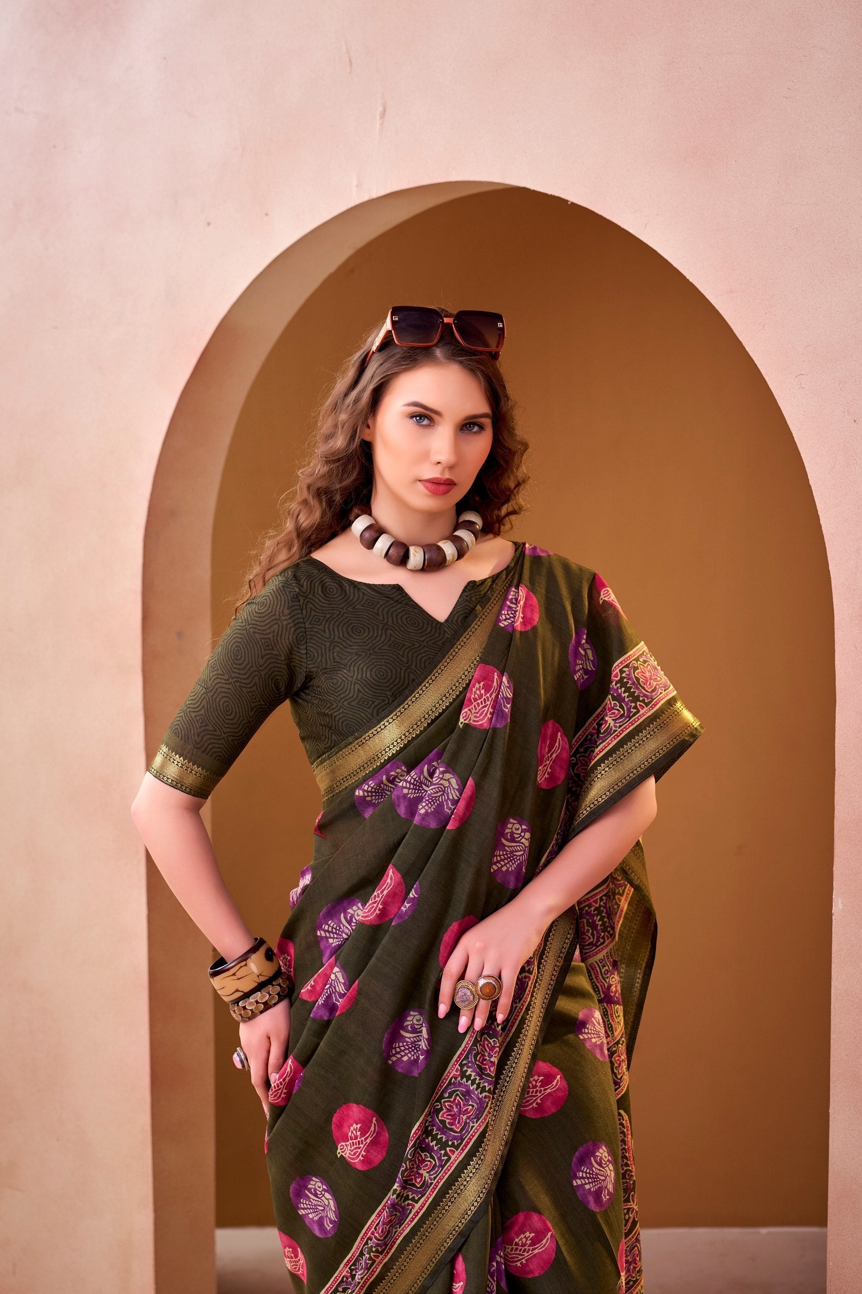Mehendi Chanderi Printed Saree
