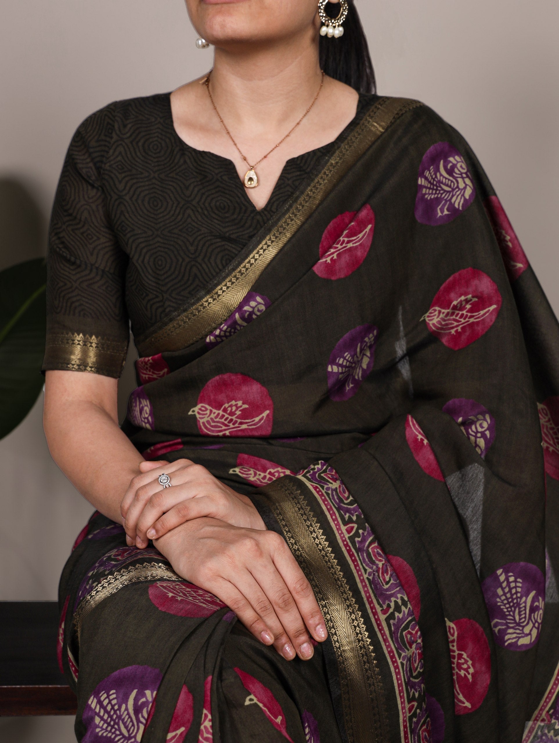 Mehendi Chanderi Printed Saree