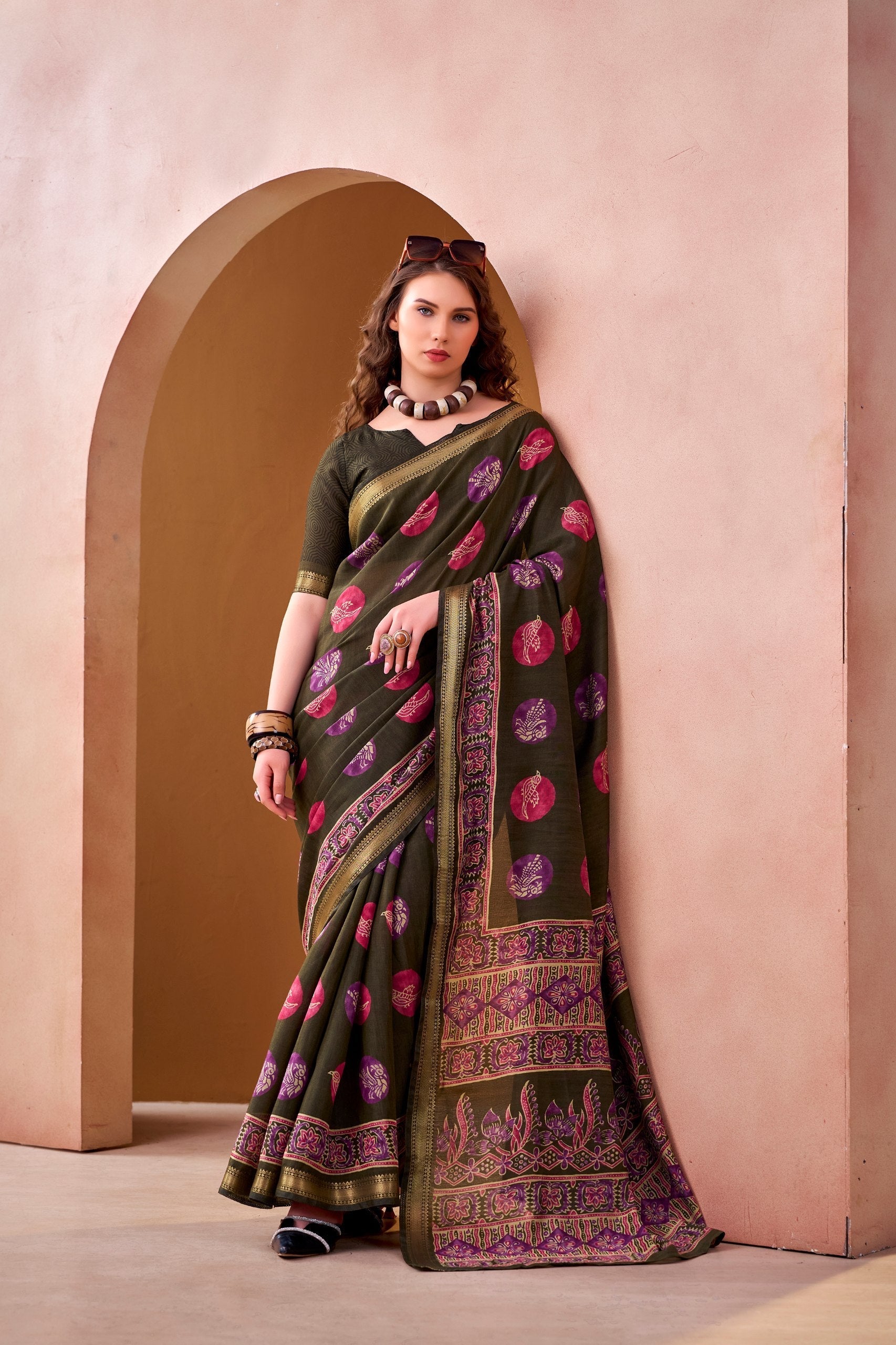 Mehendi Chanderi Printed Saree