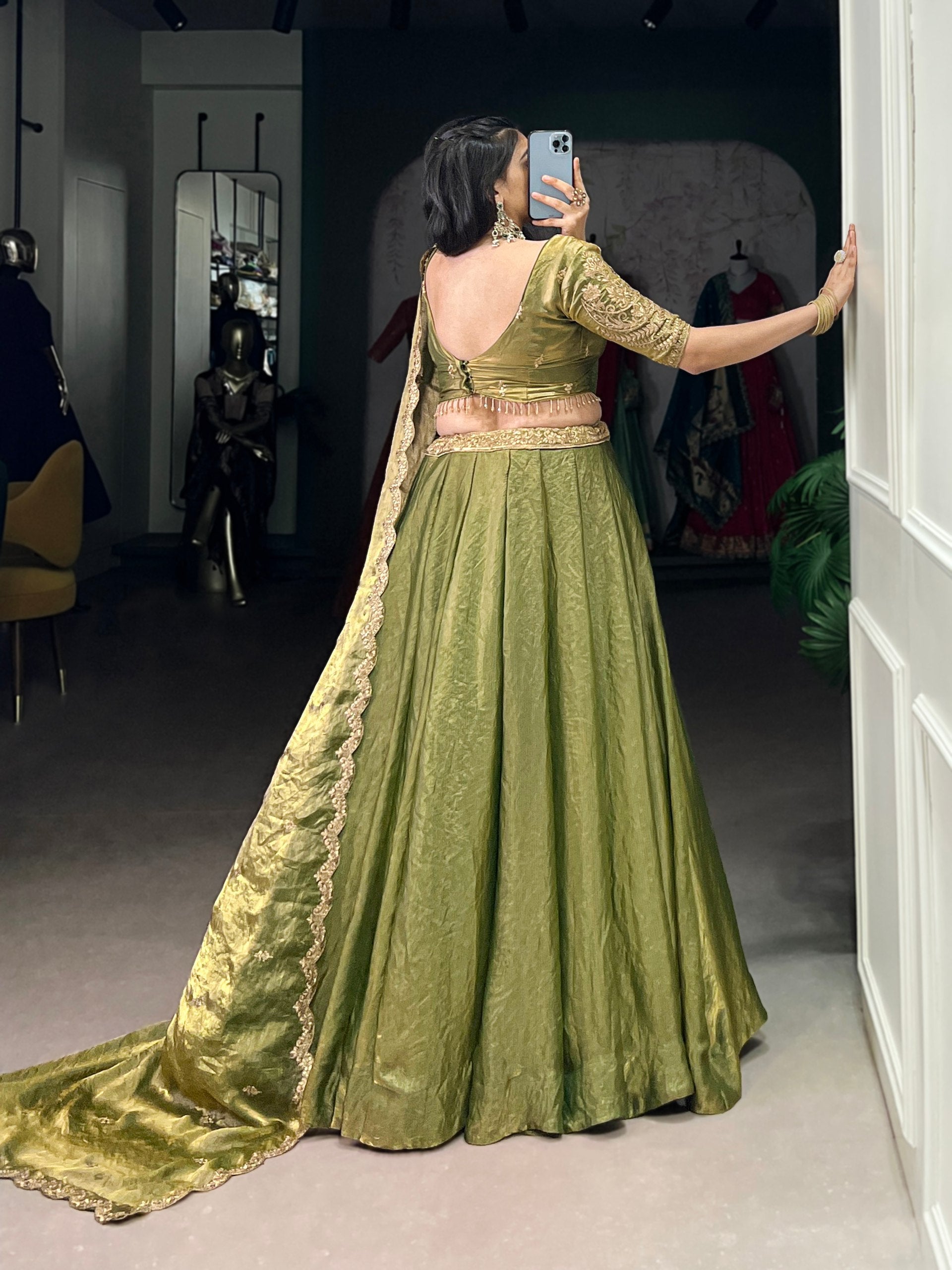 Mehendi Designer Fendi Lehenga Choli Set with Sequins & Thread Embroidery  Heavy Flair Stitched Lehenga with Dupatta