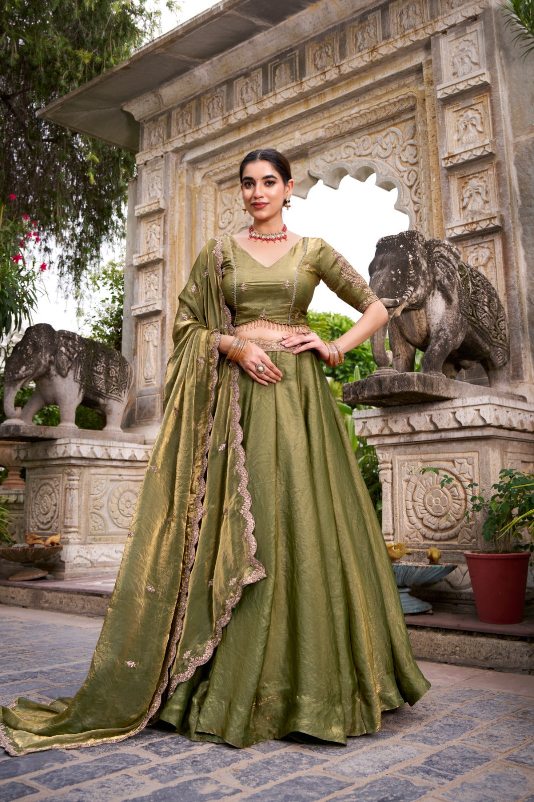 Mehendi Designer Fendi Lehenga Choli Set with Sequins & Thread Embroidery  Heavy Flair Stitched Lehenga with Dupatta