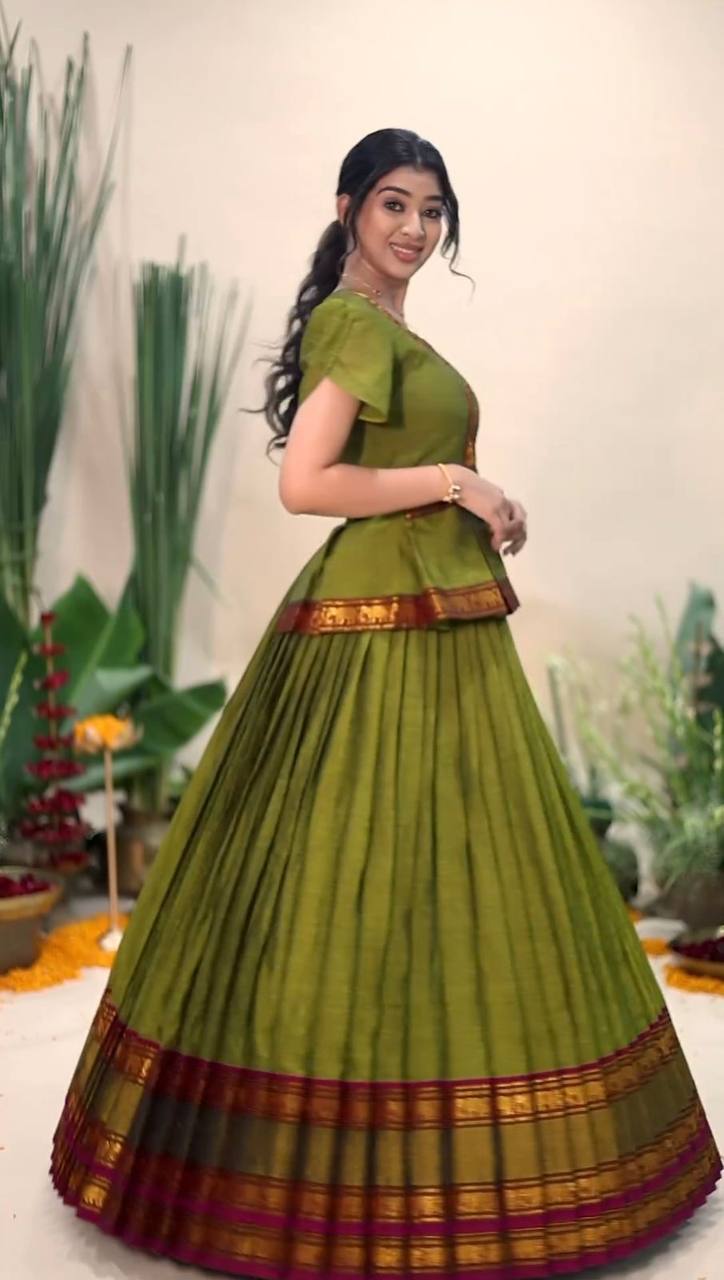 Mehendi Elegant Jacquard Silk Lehenga Set