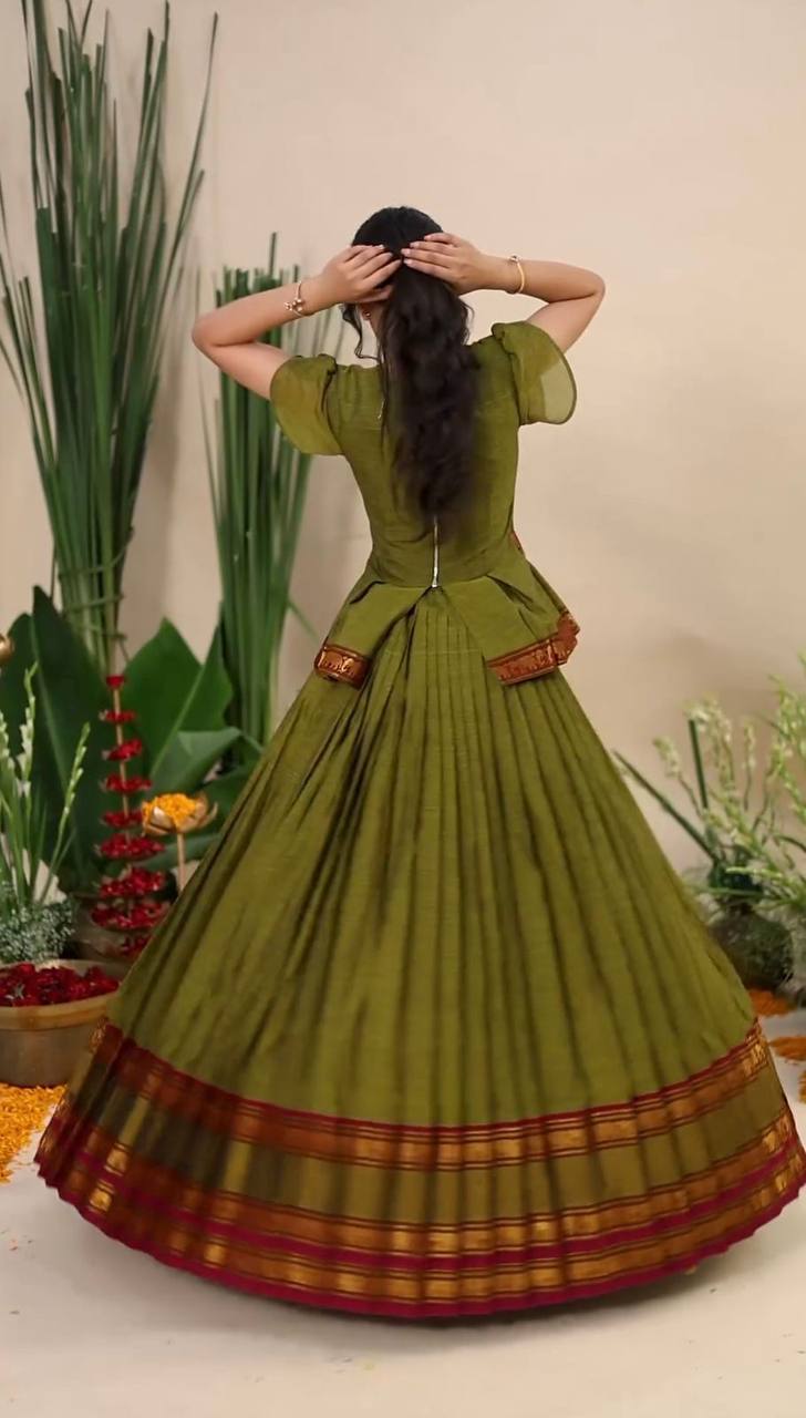 Mehendi Elegant Jacquard Silk Lehenga Set