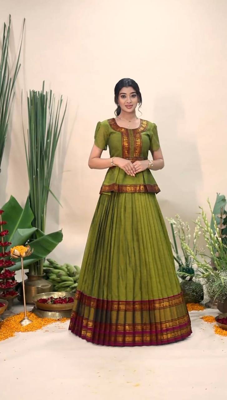 Mehendi Elegant Jacquard Silk Lehenga Set