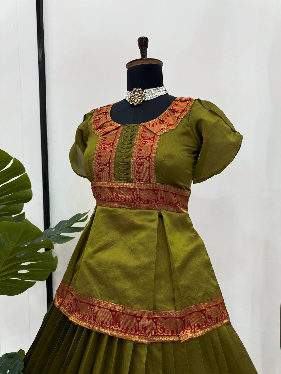 Mehendi Elegant Jacquard Silk Lehenga Set