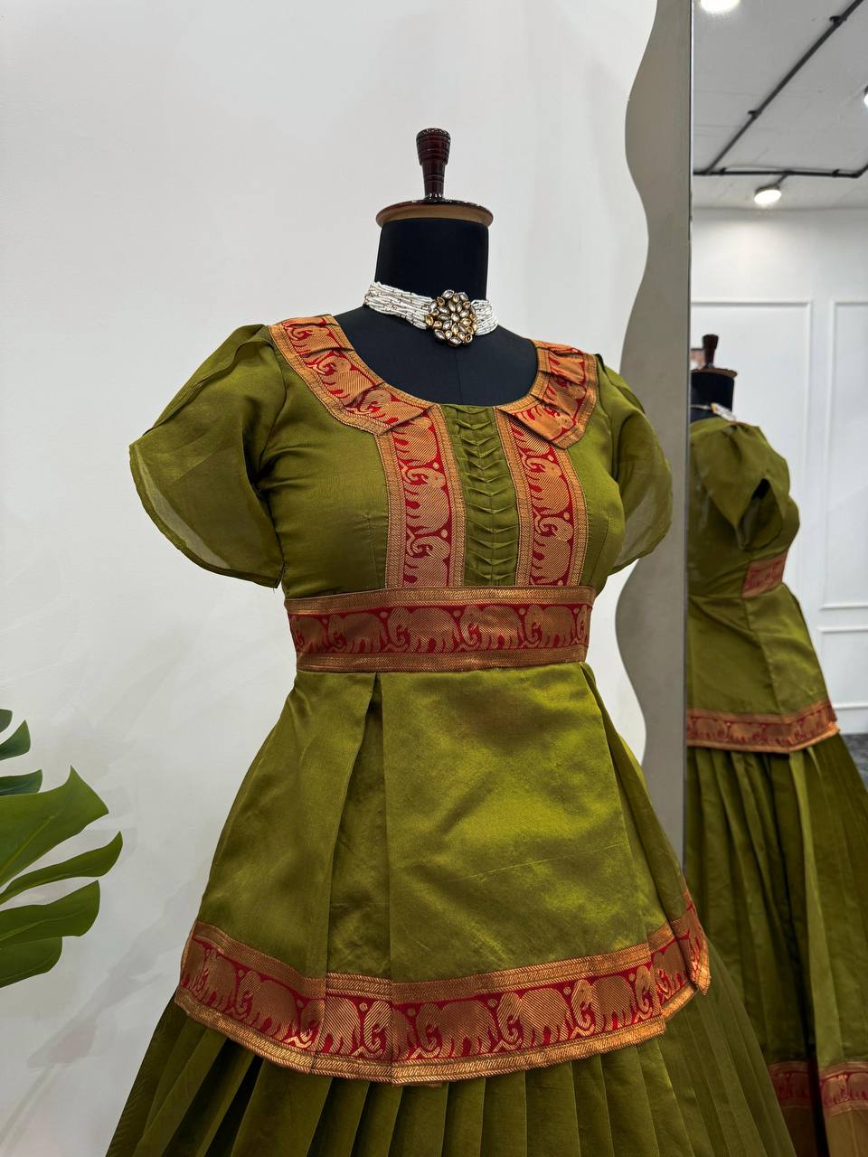 Mehendi Elegant Jacquard Silk Lehenga Set