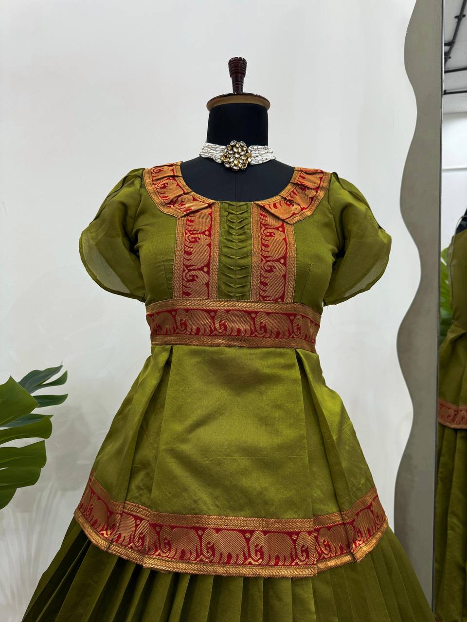 Mehendi Elegant Jacquard Silk Lehenga Set
