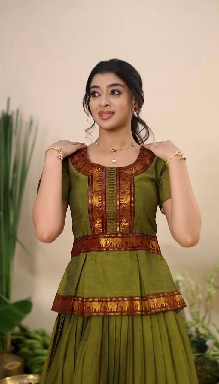 Mehendi Elegant Jacquard Silk Lehenga Set