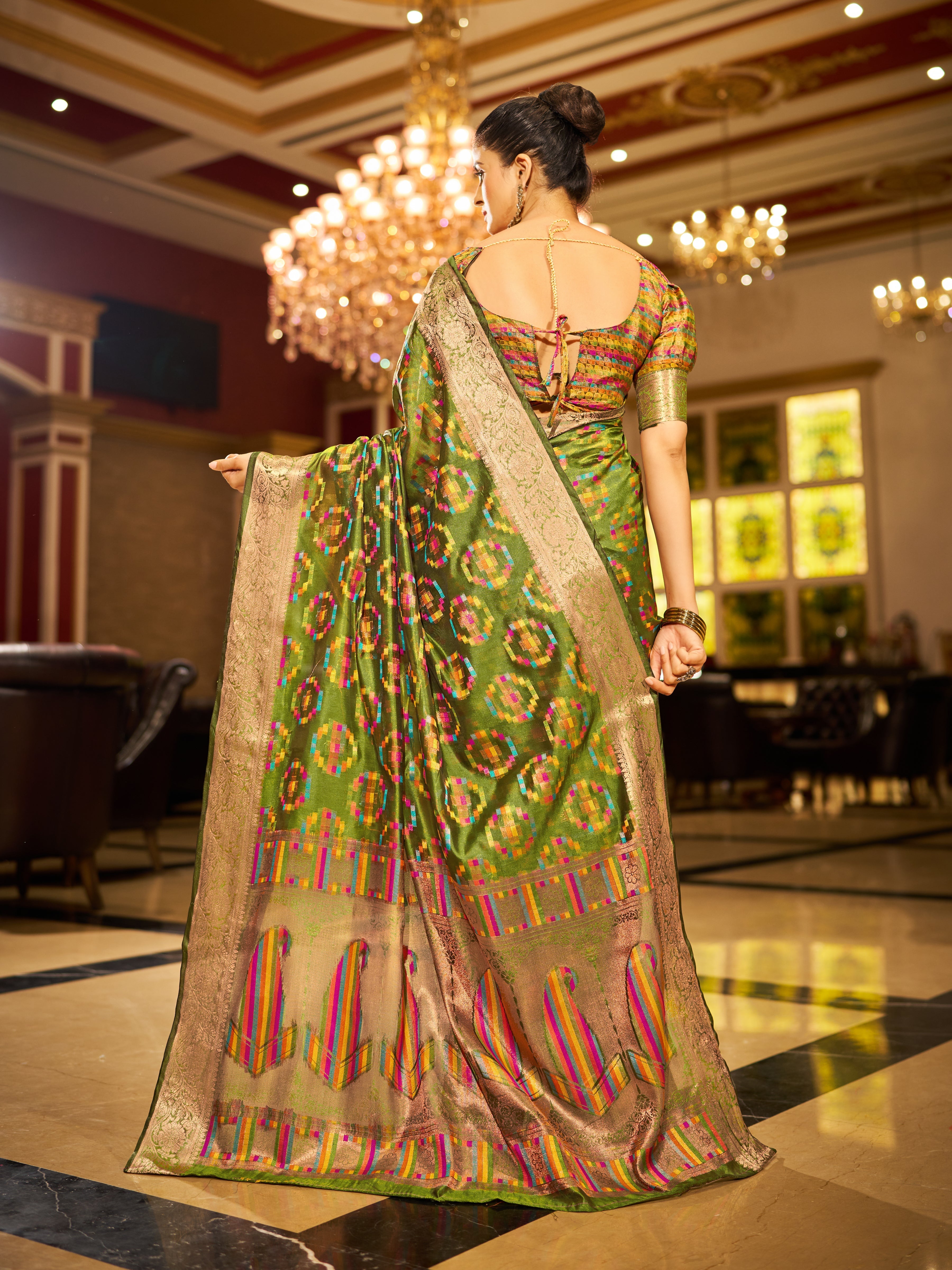 Mehendi Green Regal Kanjeevaram Organza Saree with Zari Woven Border