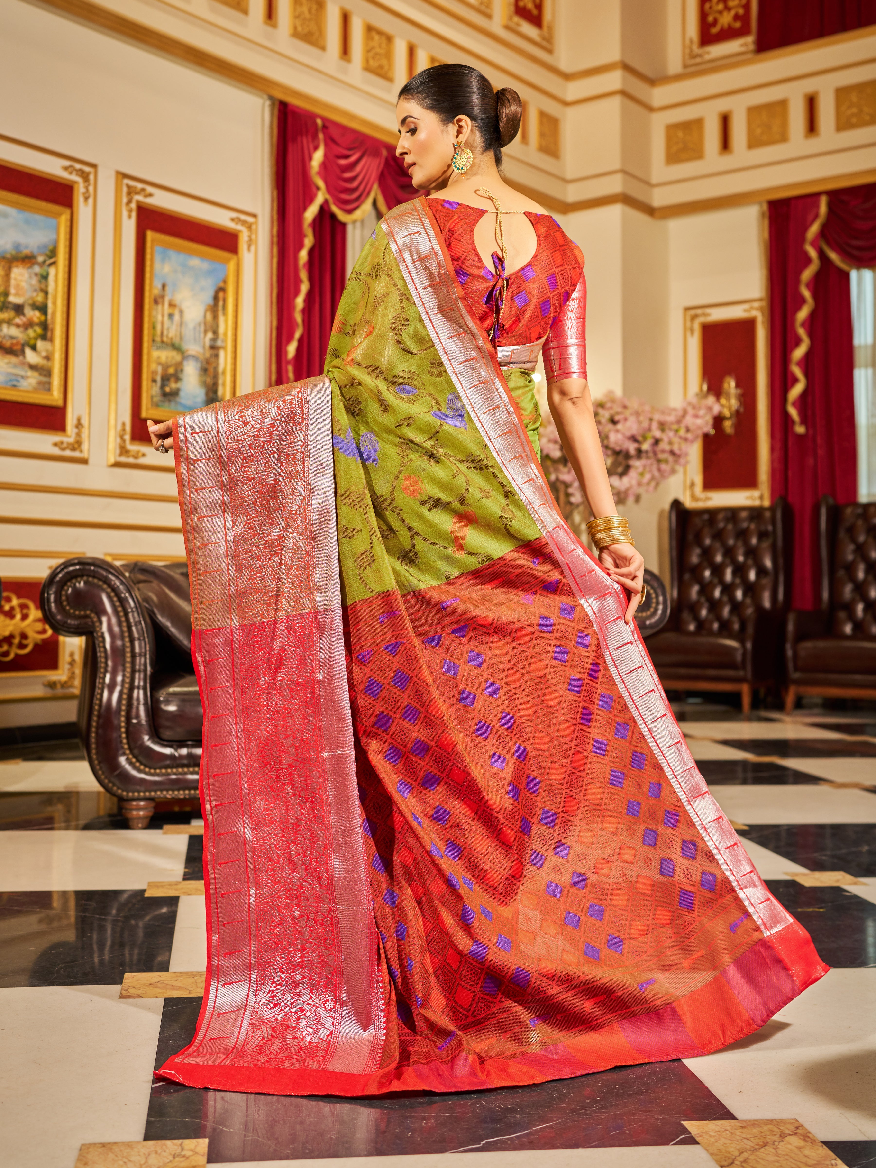 Mesmerizing Mehendi Green Woven Design Soft Cotton Saree