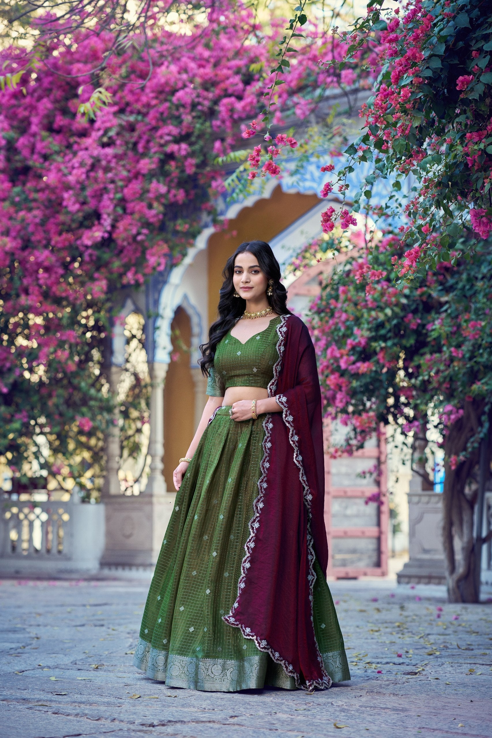 Mehendi Traditional Festive Checks Lehenga Set