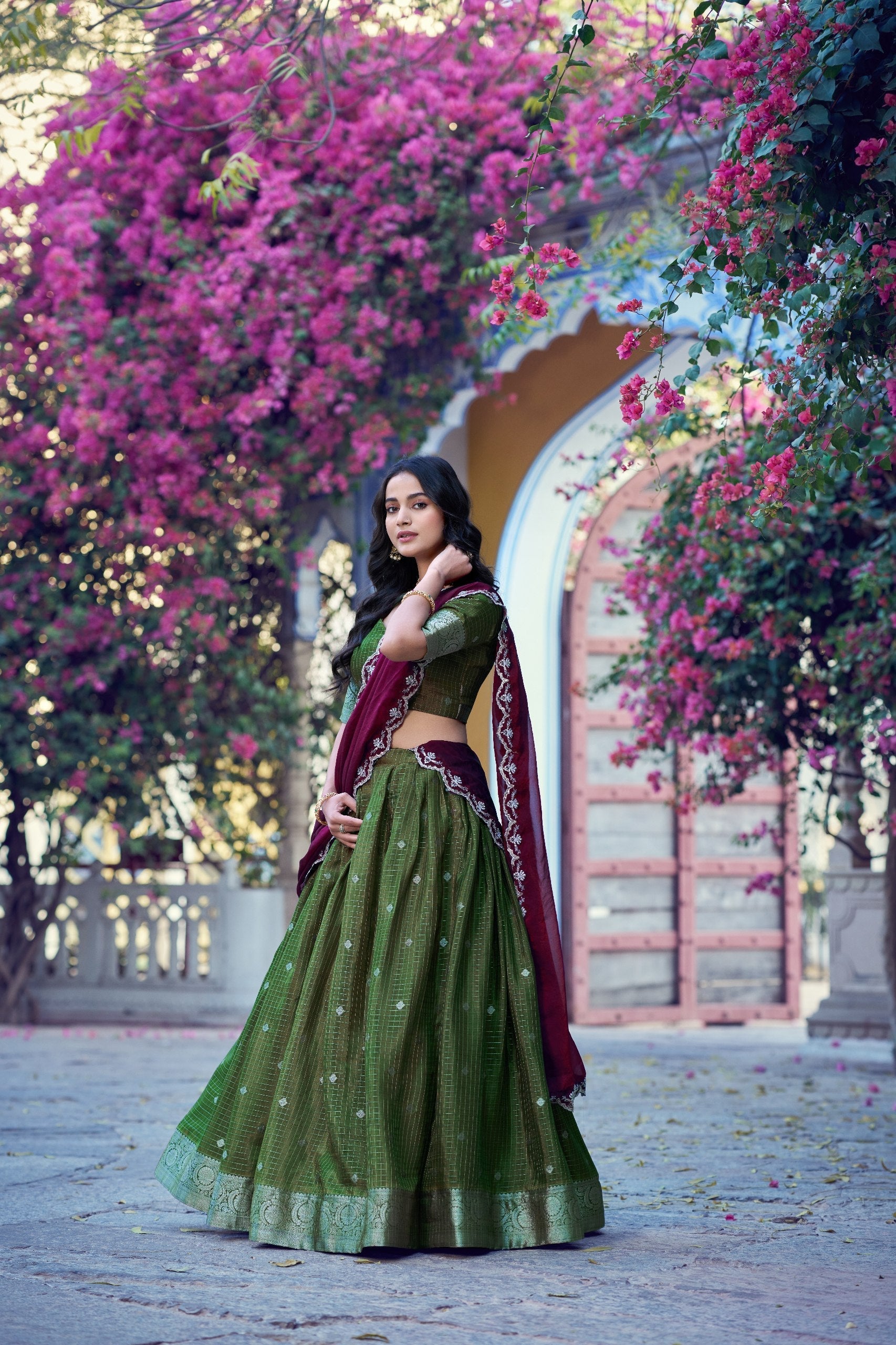 Mehendi Traditional Festive Checks Lehenga Set