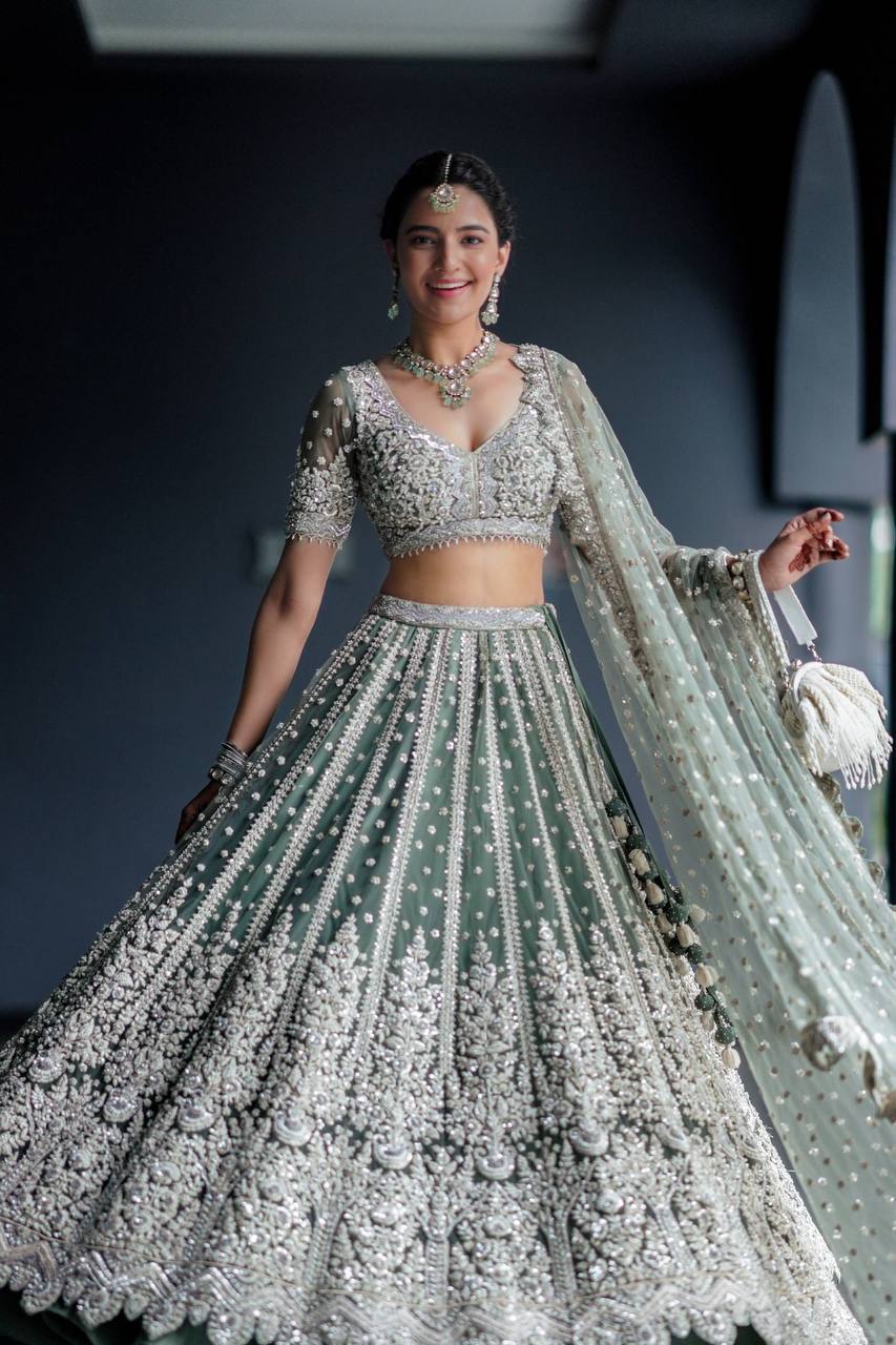 Milky Festive Must-Have Classic Indian Net Lehenga Set