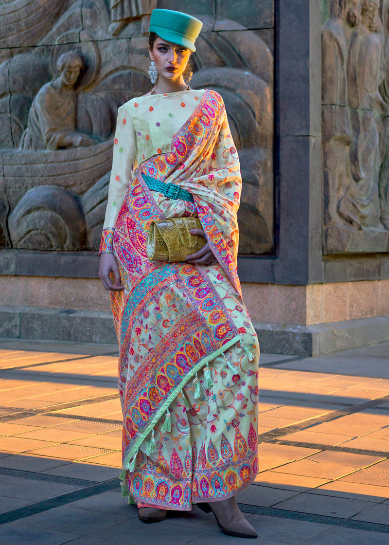 Milky Jamawar Woven Organza Silk Saree – Traditional Elegance with Blouse Piece