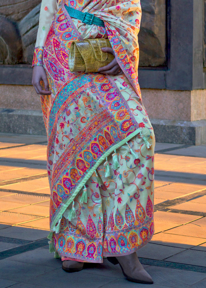 Milky Jamawar Woven Organza Silk Saree – Traditional Elegance with Blouse Piece