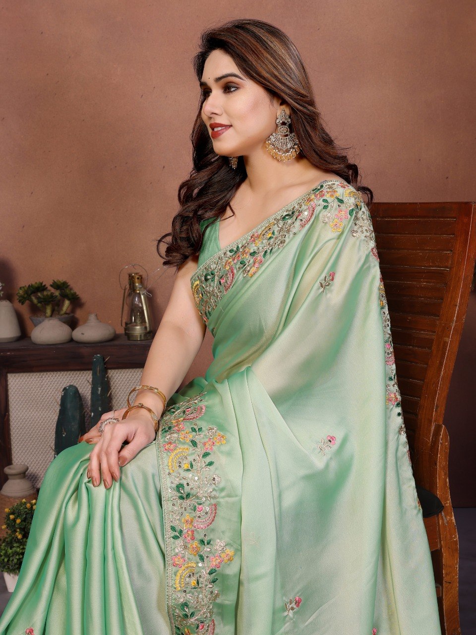 Mint Green Art Silk Saree with Sequins Work