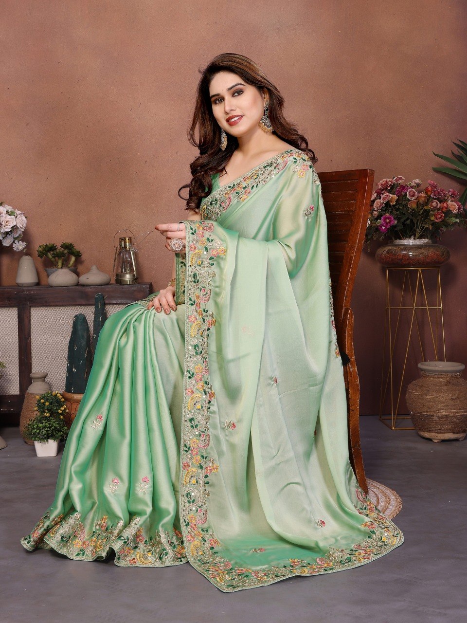Mint Green Art Silk Saree with Sequins Work