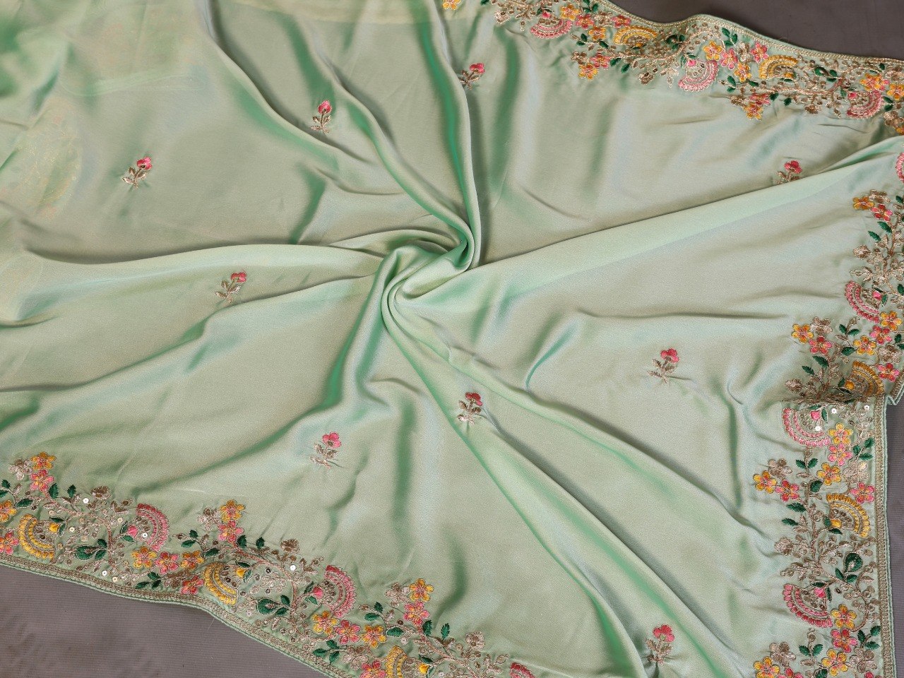 Mint Green Art Silk Saree with Sequins Work