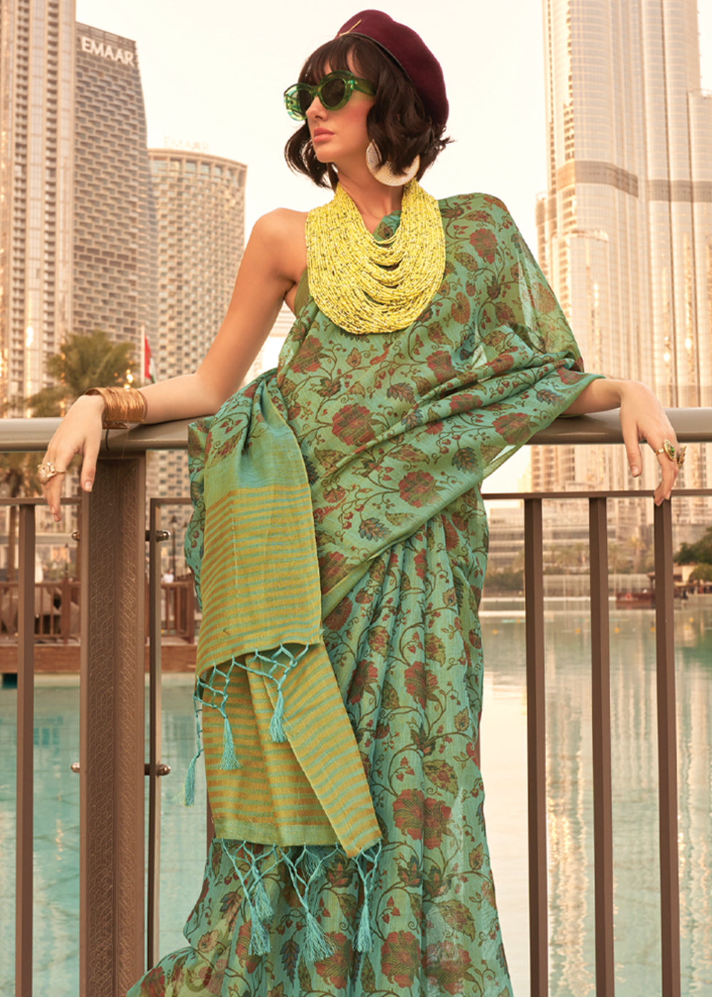 Mint Green Exquisite Blended Tissue Silk Saree with Blouse Piece