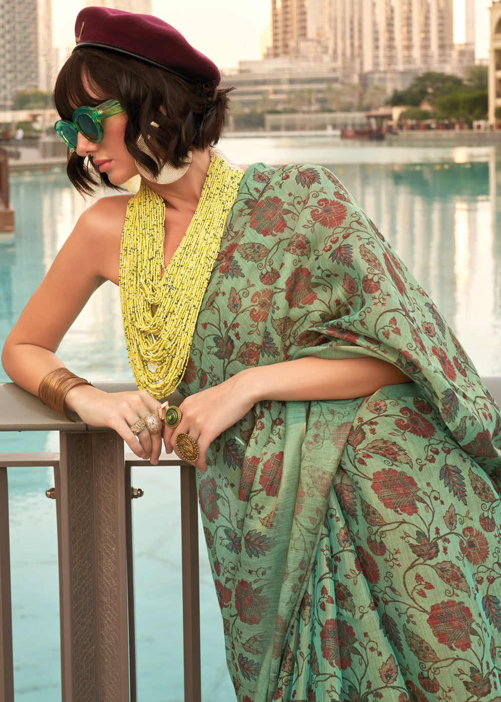Mint Green Exquisite Blended Tissue Silk Saree with Blouse Piece