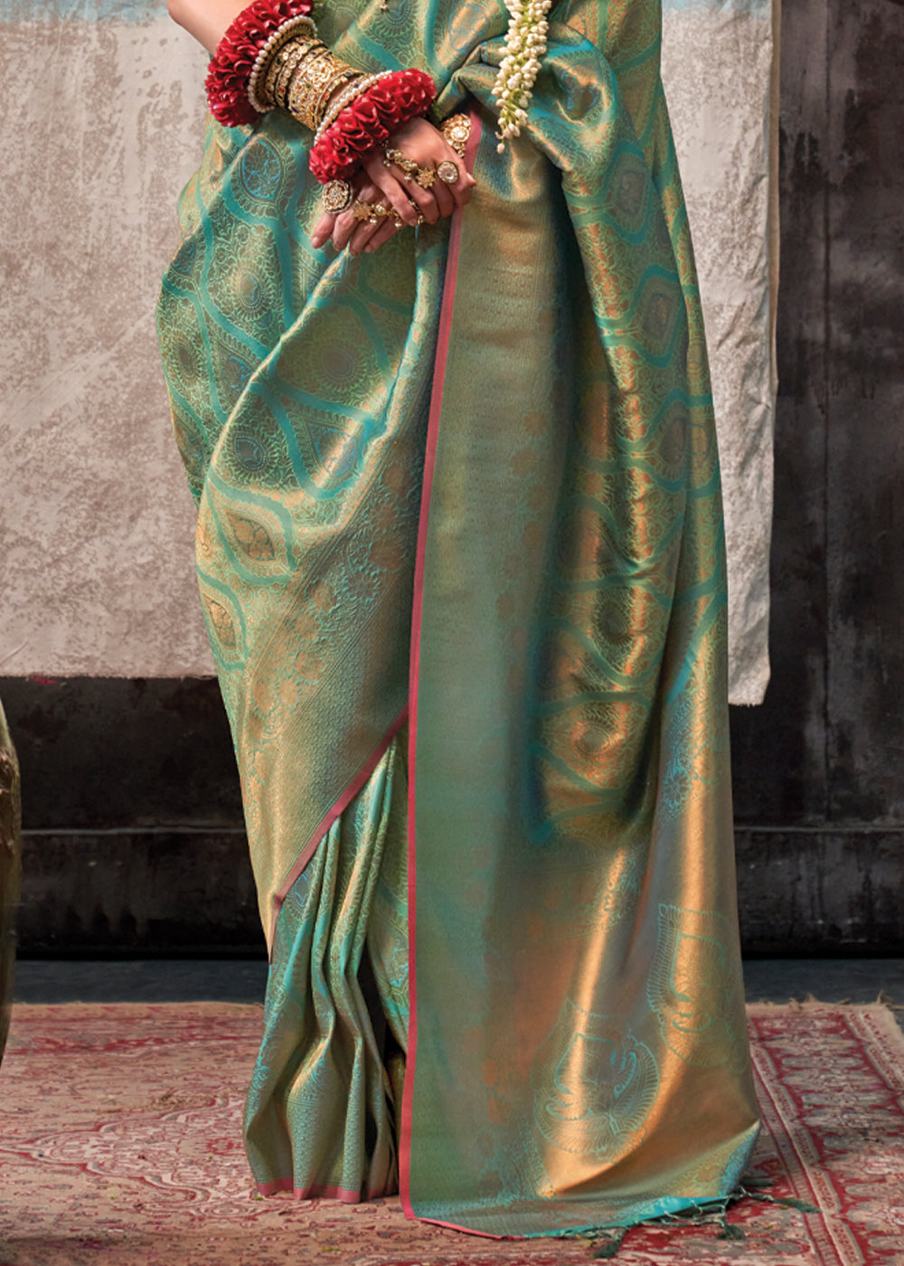 Mint Green Regal Banarasi Silk Saree with Gold & Silver Zari Brocade Work